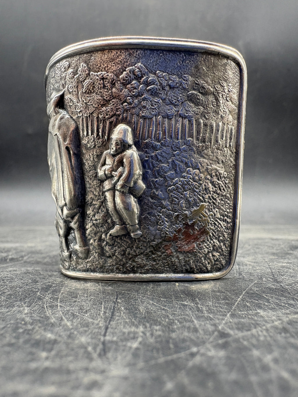 Vintage Hans Jensen Denmark Silver-Plated Cuff Bracelet | Repousse Tavern Scene