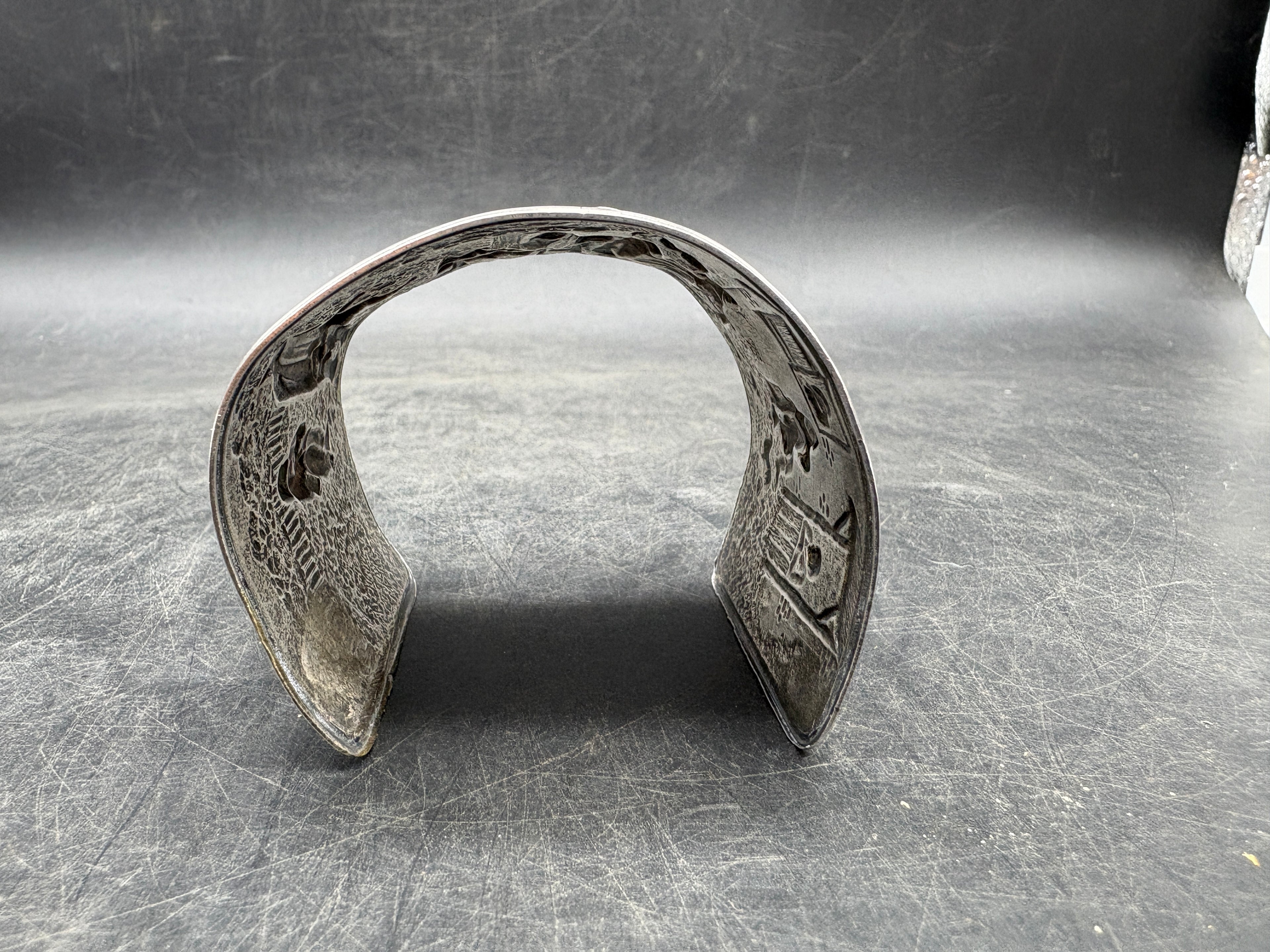 Vintage Hans Jensen Denmark Silver-Plated Cuff Bracelet | Repousse Tavern Scene