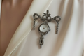 Vintage Sheffield Rhinestone Clock Brooch Pin | Silver Tone