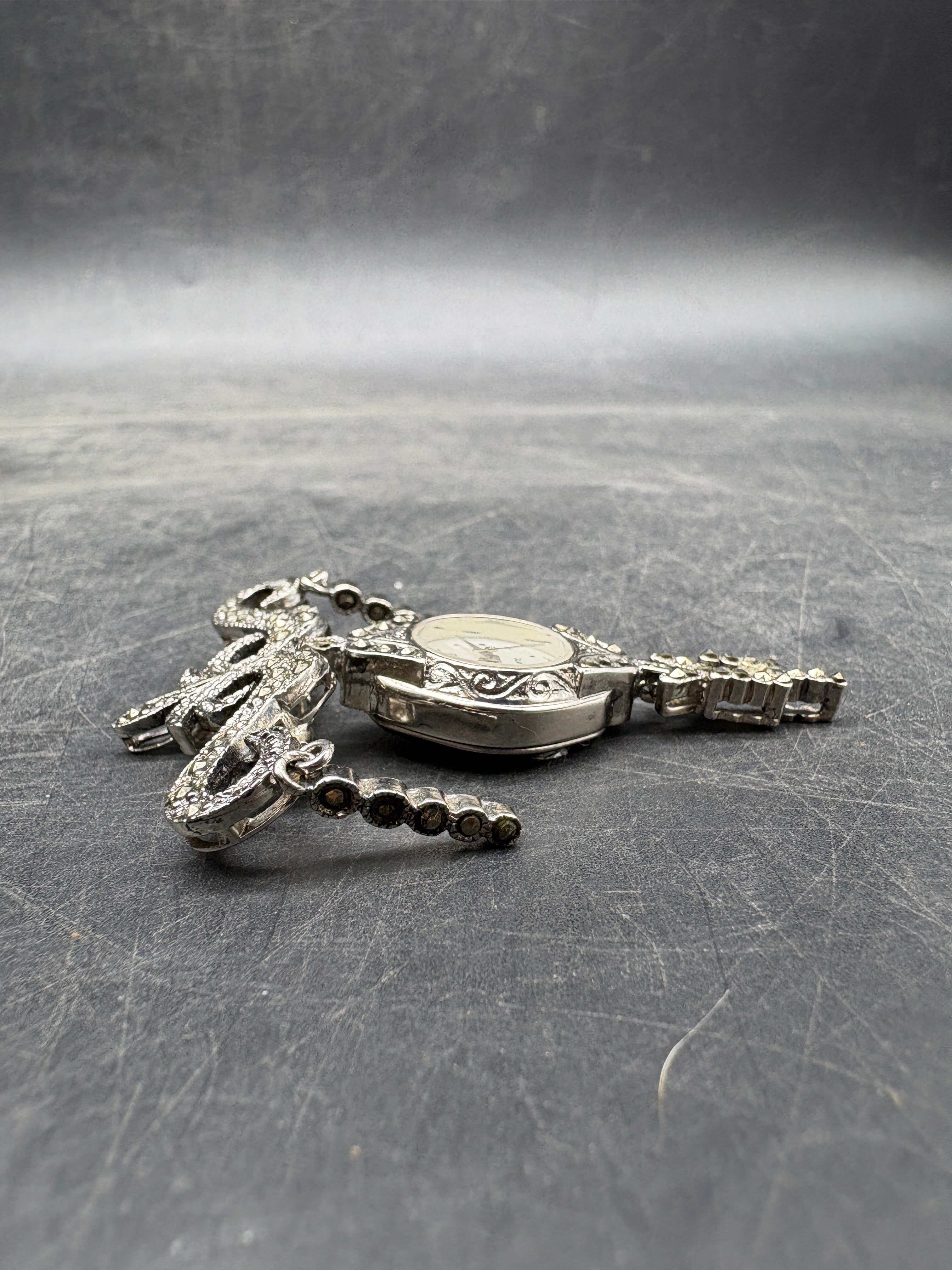 Vintage Sheffield Rhinestone Clock Brooch Pin | Silver Tone