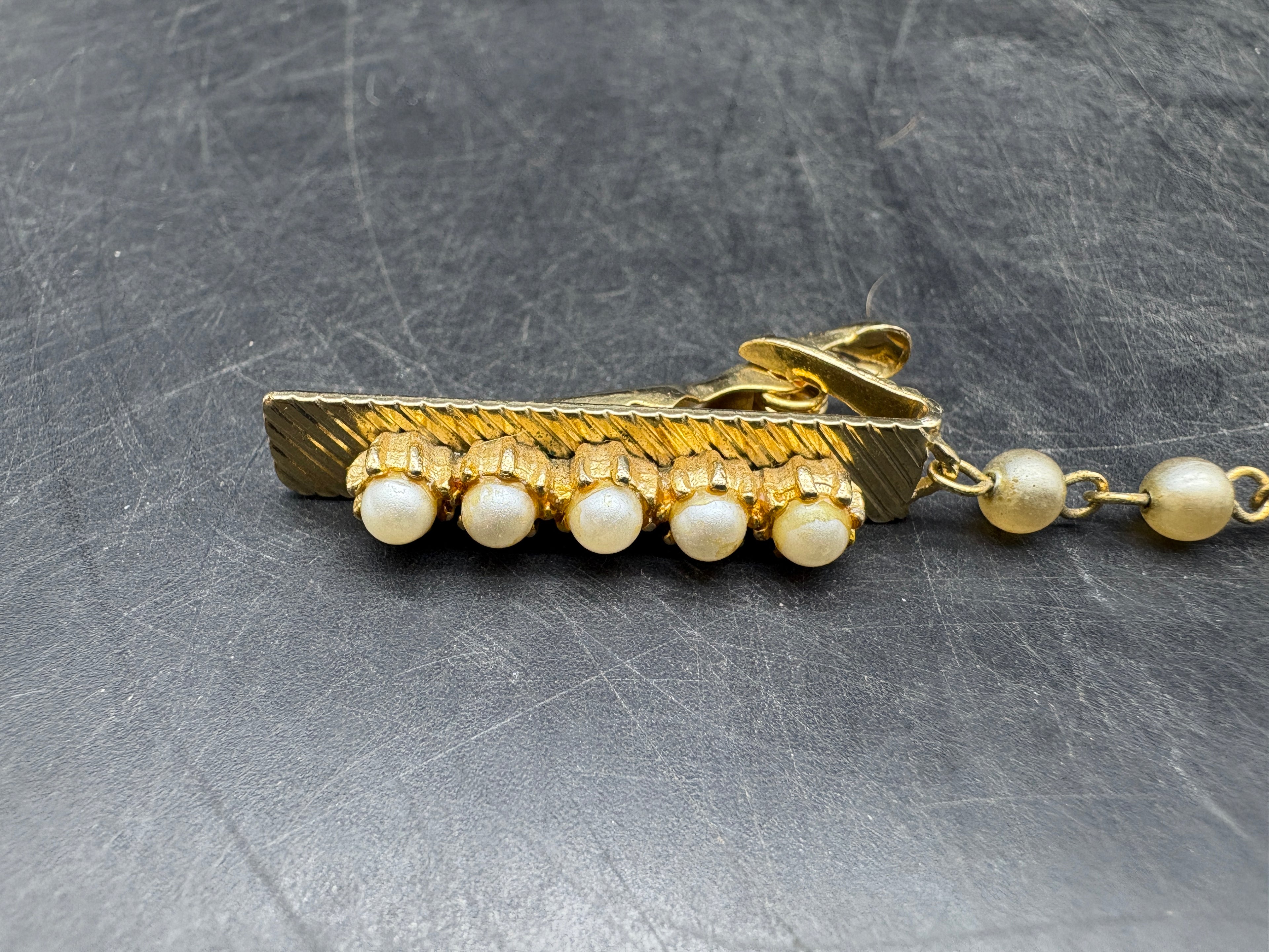 1950's Gold and Faux Pearl Sweater Clip