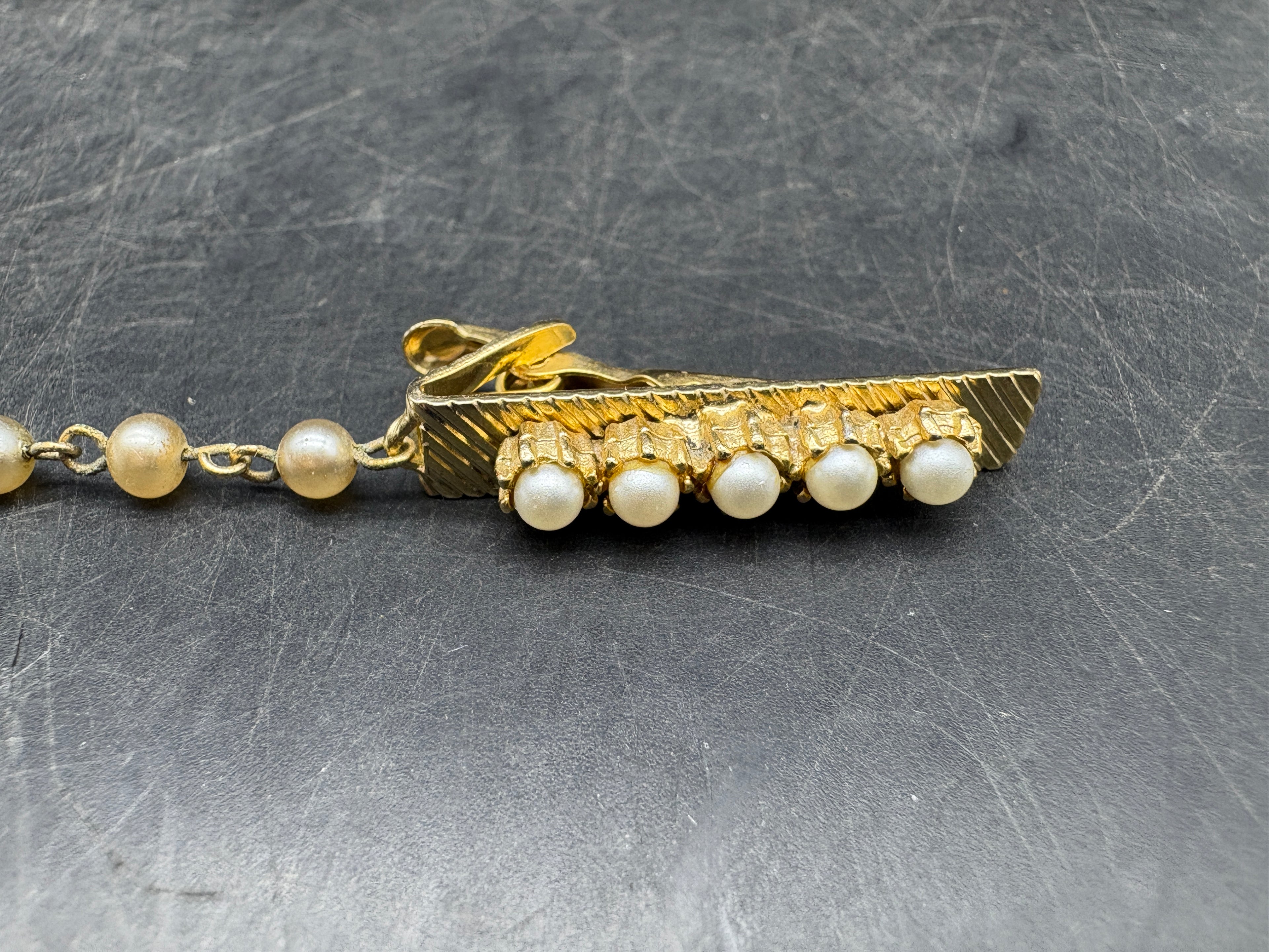 1950's Gold and Faux Pearl Sweater Clip
