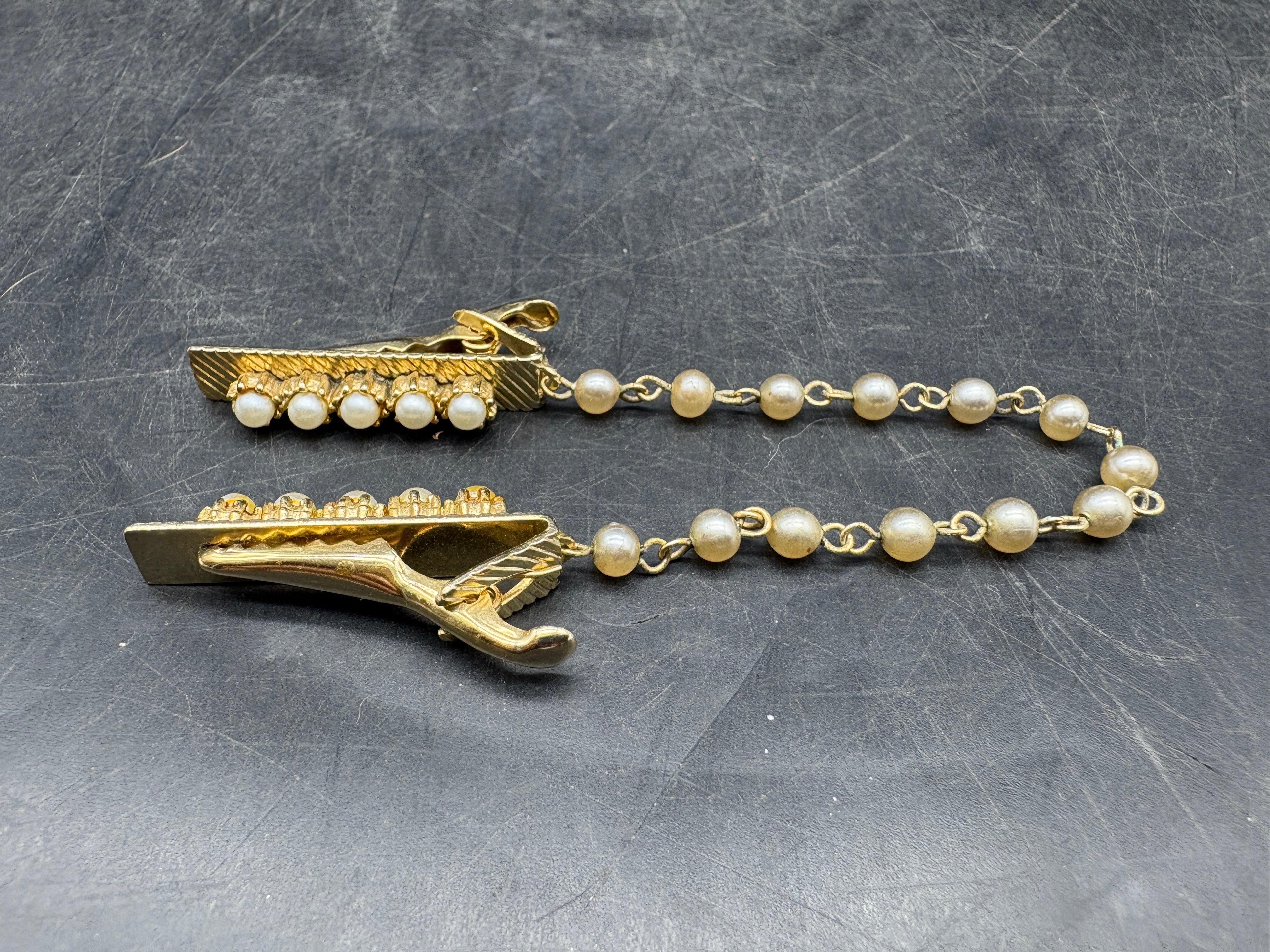 1950's Gold and Faux Pearl Sweater Clip