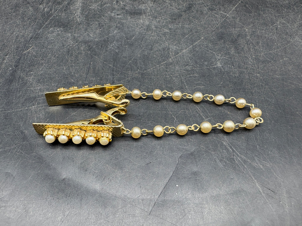 1950's Gold and Faux Pearl Sweater Clip
