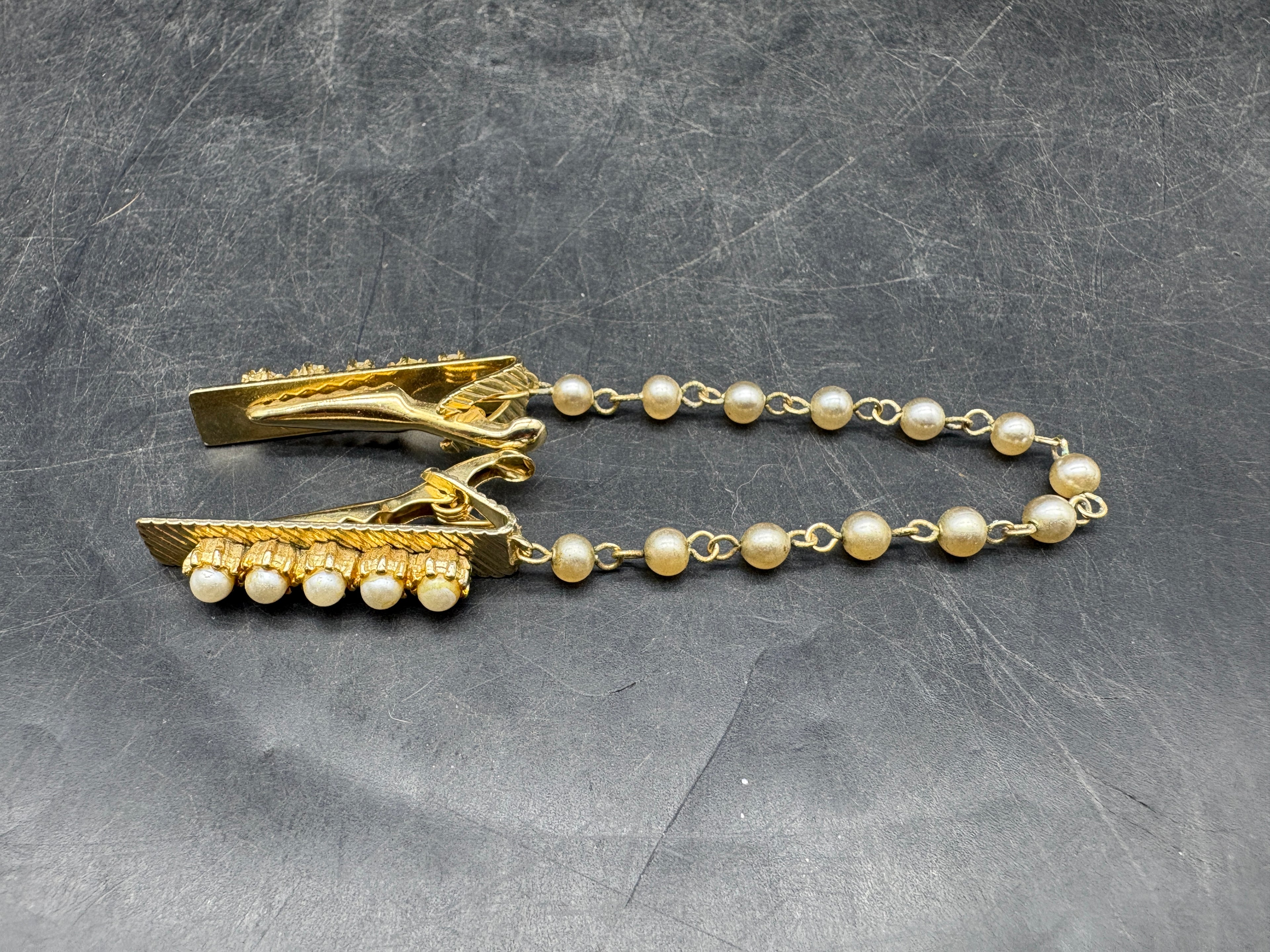 1950's Gold and Faux Pearl Sweater Clip