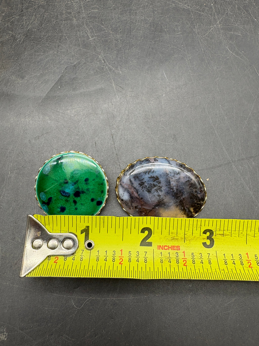 Pair of Vintage Brooches | Blue-Gray & Green-Blue Stone Pins