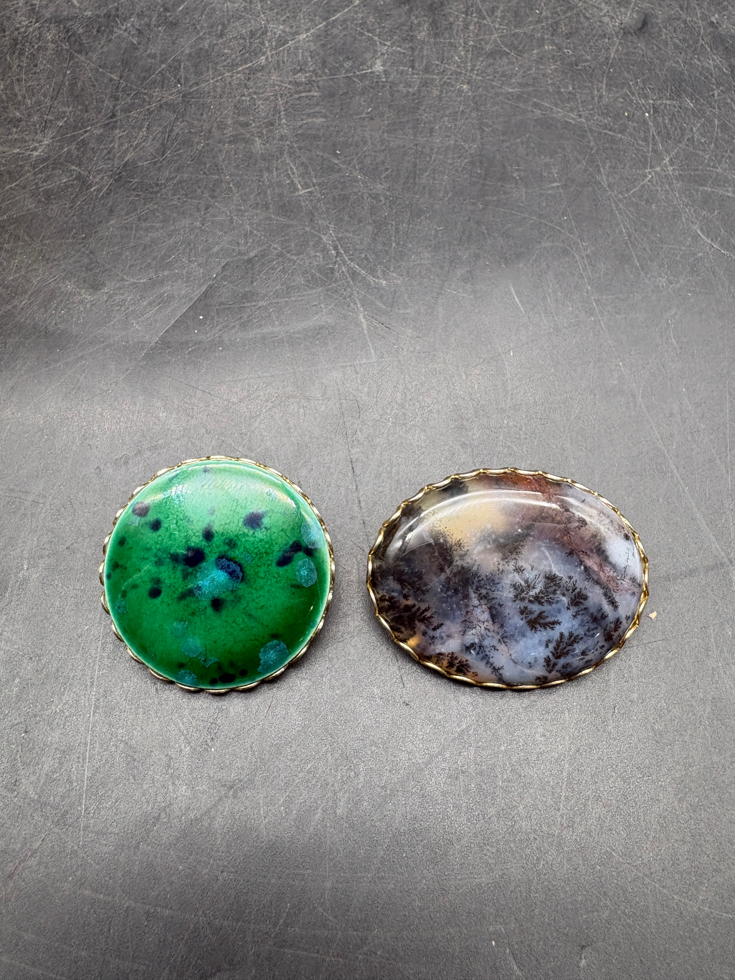 Pair of Vintage Brooches | Blue-Gray & Green-Blue Stone Pins
