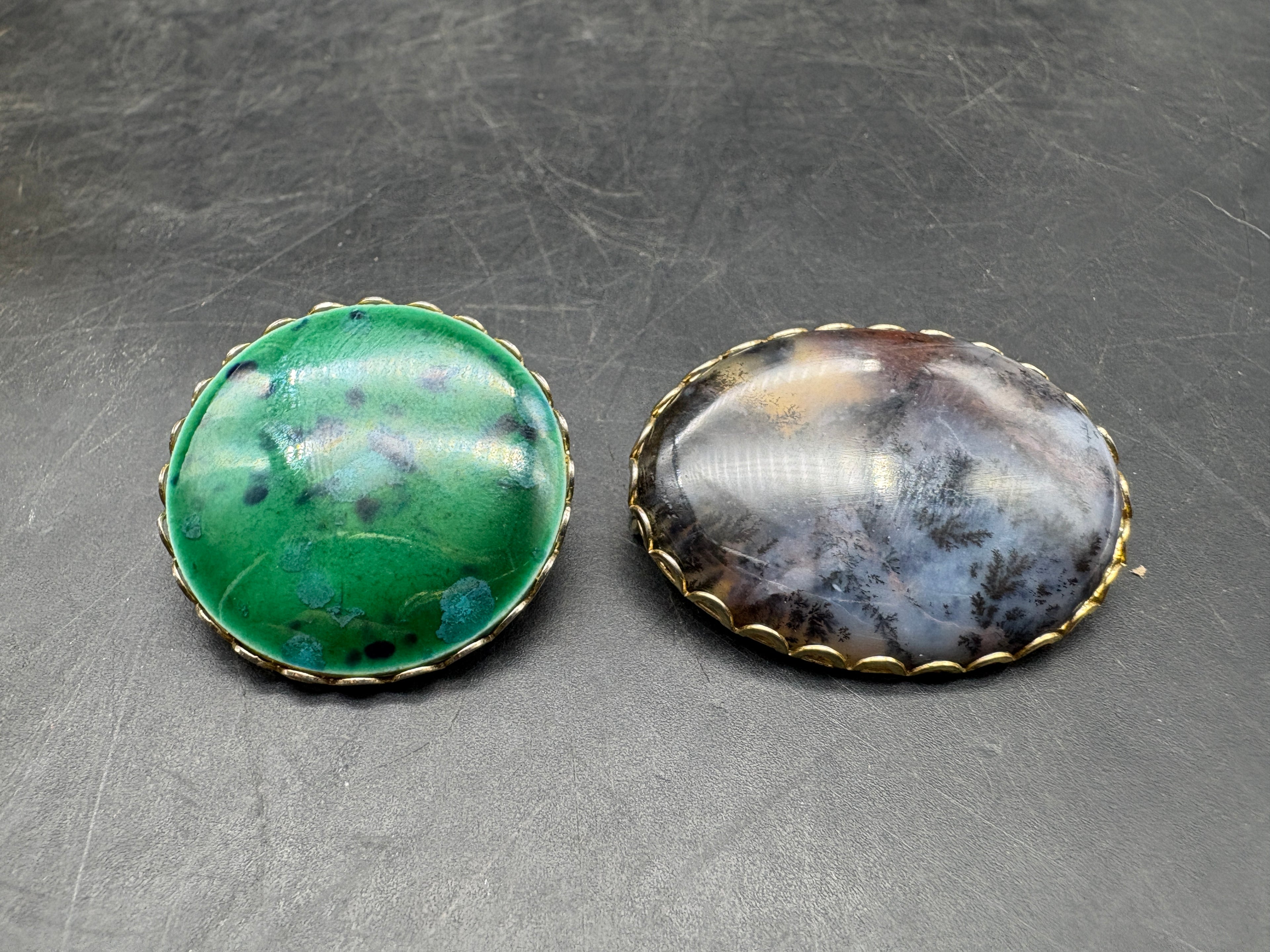 Pair of Vintage Brooches | Blue-Gray & Green-Blue Stone Pins