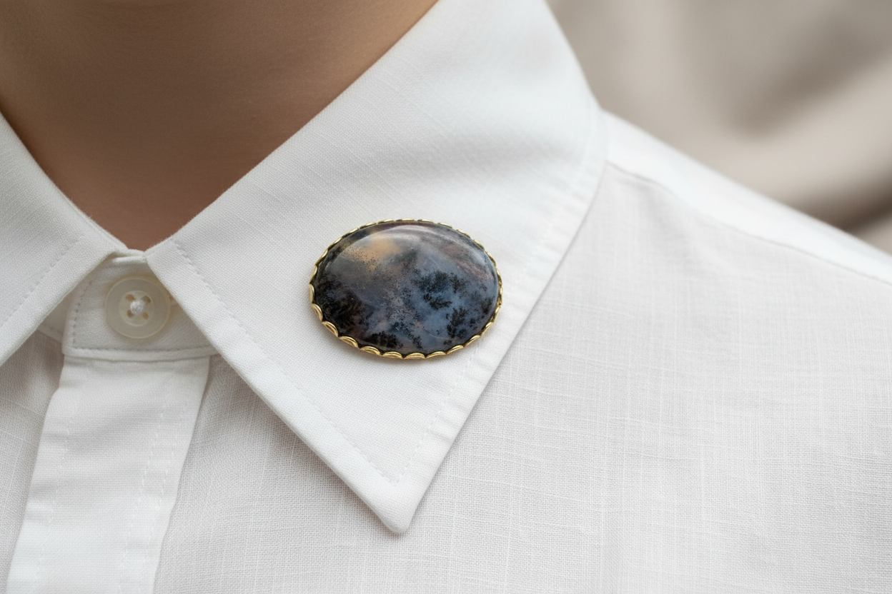 Pair of Vintage Brooches | Blue-Gray & Green-Blue Stone Pins