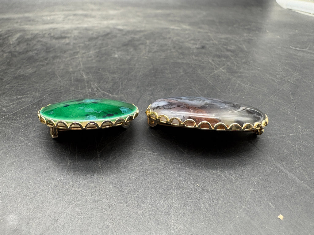 Pair of Vintage Brooches | Blue-Gray & Green-Blue Stone Pins