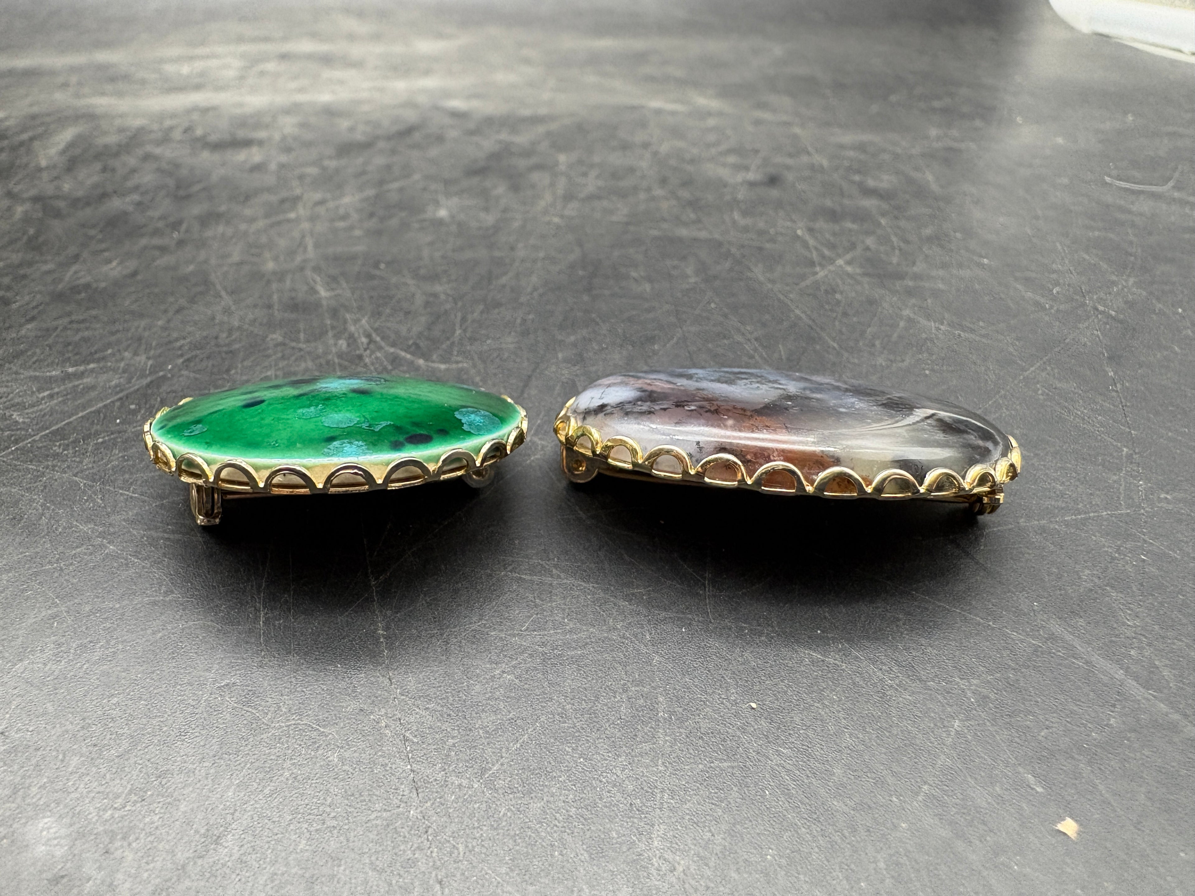 Pair of Vintage Brooches | Blue-Gray & Green-Blue Stone Pins