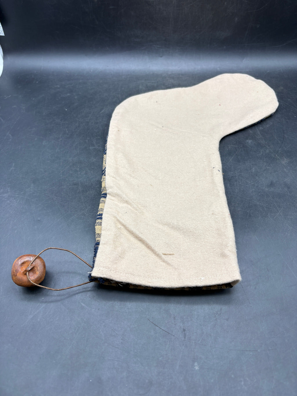 Handmade Coverlet Christmas Stocking — Large 15" x 9" with Flannel Backing & Rusty Bell