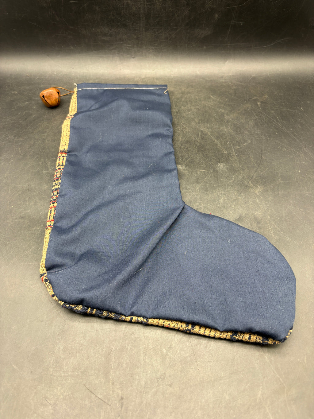Handmade Coverlet Christmas Stocking — Large 15" x 9" with Flannel Backing & Rusty Bell