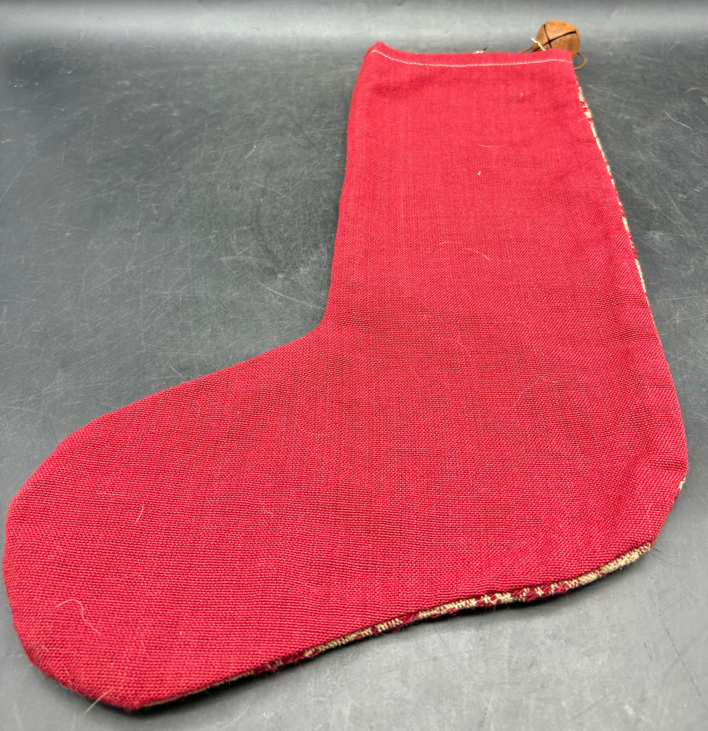Handmade Coverlet Christmas Stocking — Large 15" x 9" with Flannel Backing & Rusty Bell