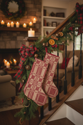 Handmade Coverlet Christmas Stocking — Large 15" x 9" with Flannel Backing & Rusty Bell