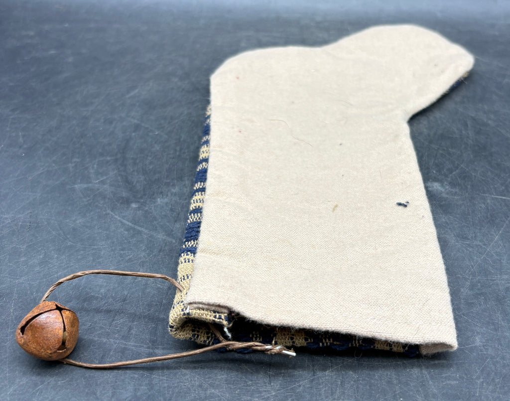 Handmade Coverlet Christmas Stocking — Medium 10" x 5" with Flannel Backing & Rusty Bell