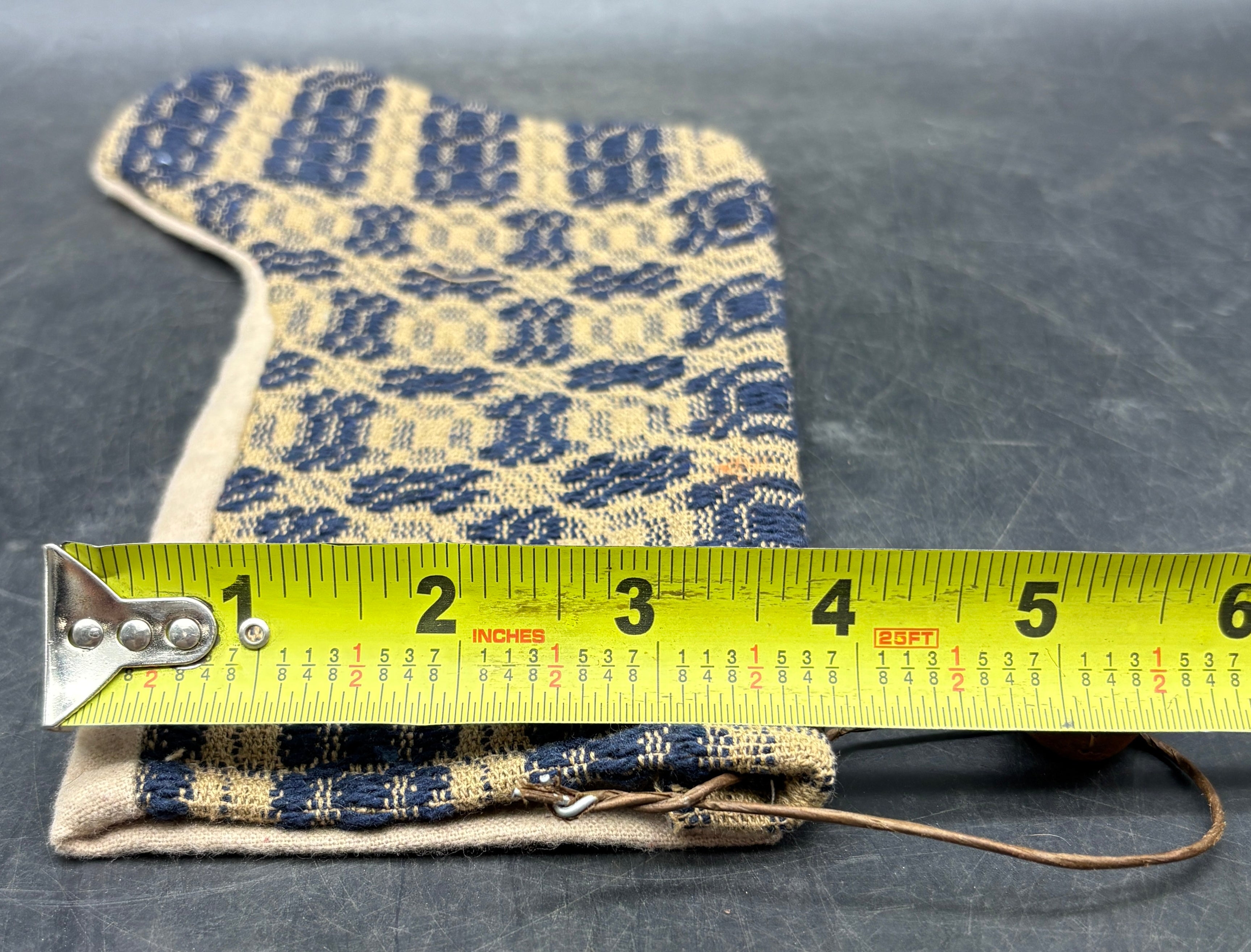 Handmade Coverlet Christmas Stocking — Medium 10" x 5" with Flannel Backing & Rusty Bell
