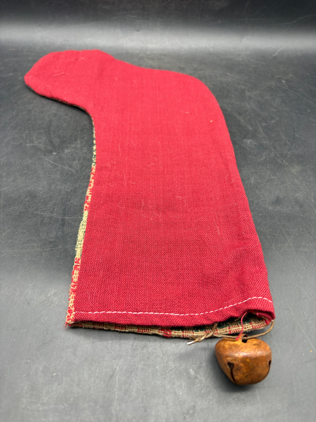 Handmade Coverlet Christmas Stocking — Large 15" x 9" with Flannel Backing & Rusty Bell
