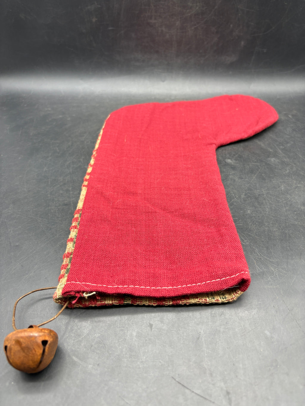 Handmade Coverlet Christmas Stocking — Large 15" x 9" with Flannel Backing & Rusty Bell