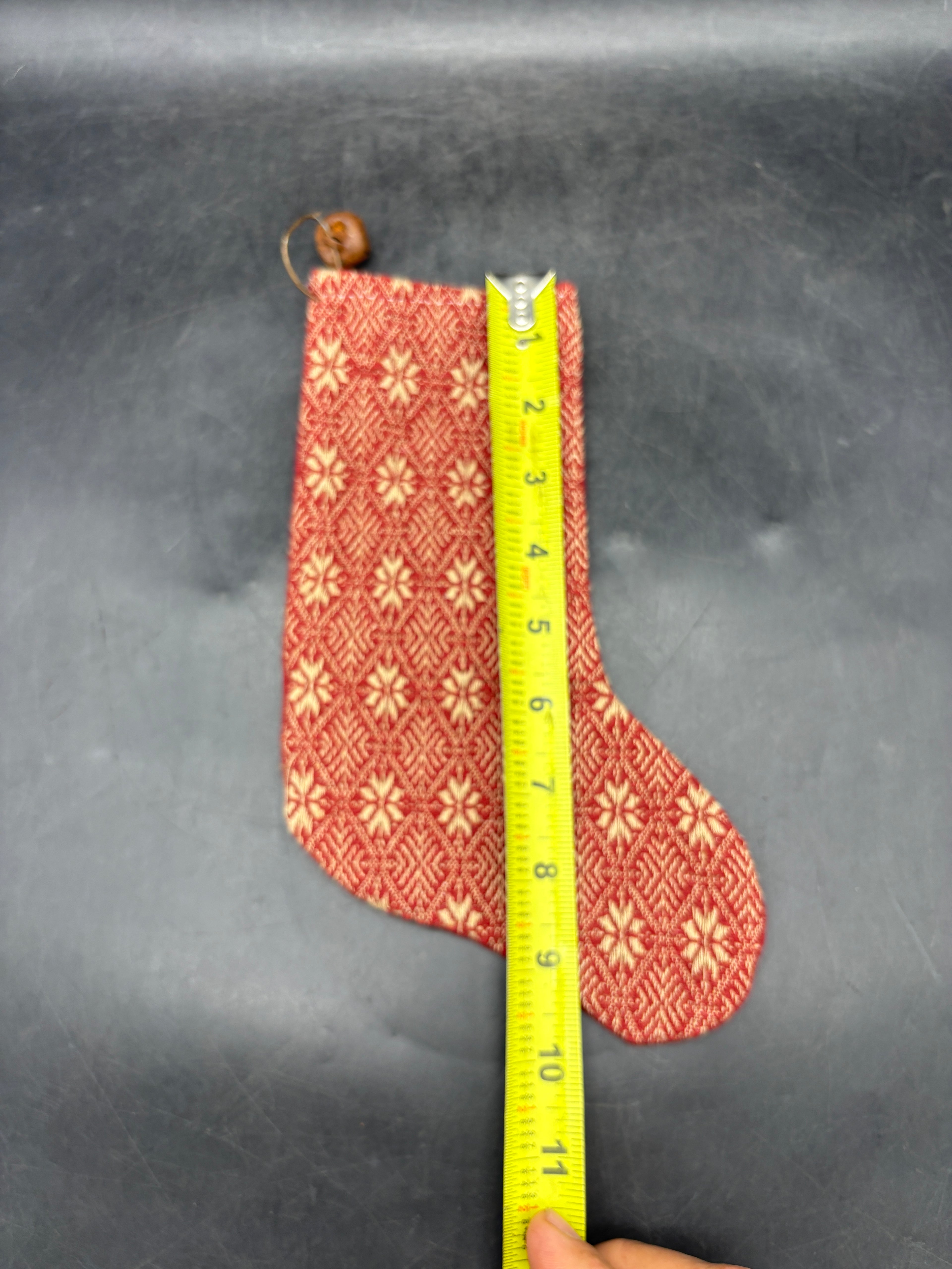 Handmade Coverlet Christmas Stocking — Medium 10" x 5" with Flannel Backing & Rusty Bell