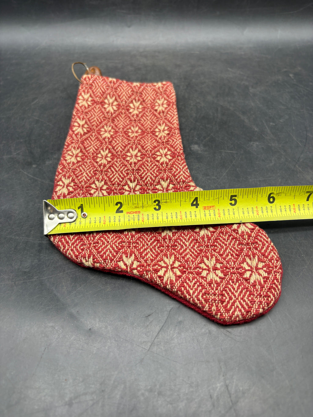 Handmade Coverlet Christmas Stocking — Medium 10" x 5" with Flannel Backing & Rusty Bell