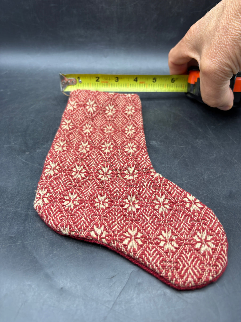 Handmade Coverlet Christmas Stocking — Medium 10" x 5" with Flannel Backing & Rusty Bell