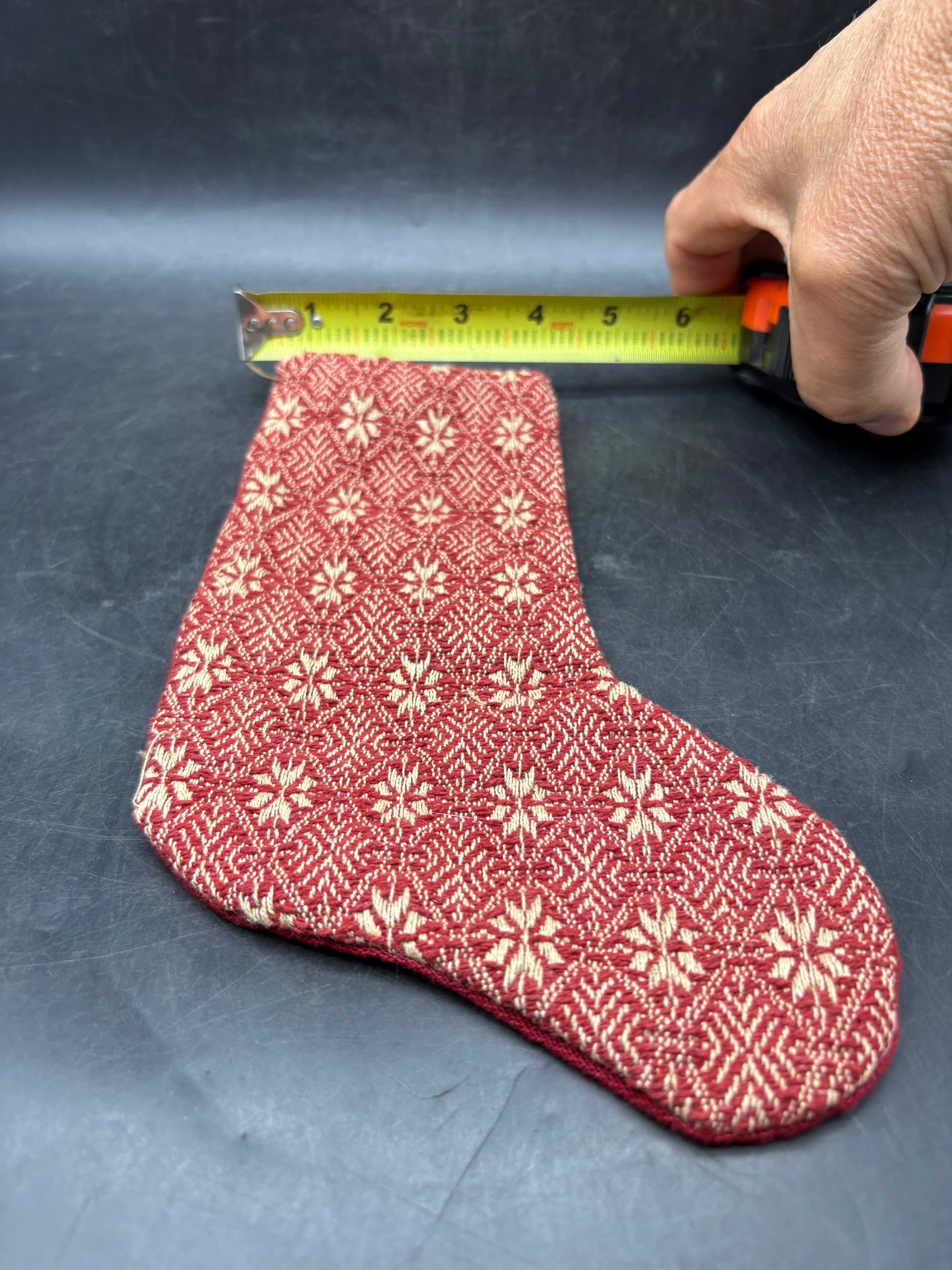 Handmade Coverlet Christmas Stocking — Medium 10" x 5" with Flannel Backing & Rusty Bell