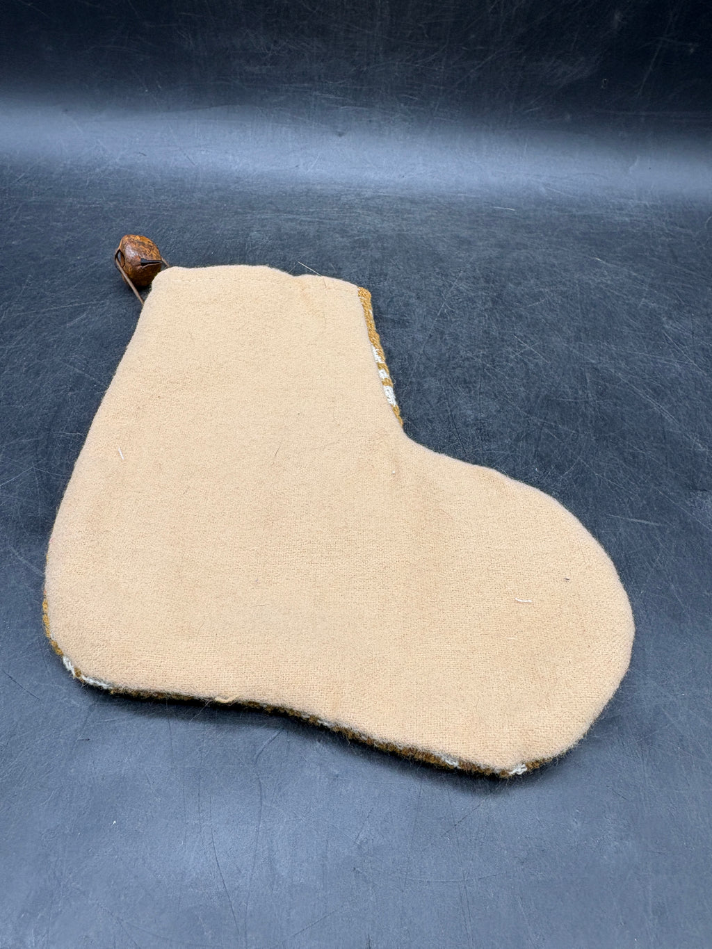 Handmade Coverlet Christmas Stocking — Small 6½" x 5" with Flannel Backing & Rusty Bell