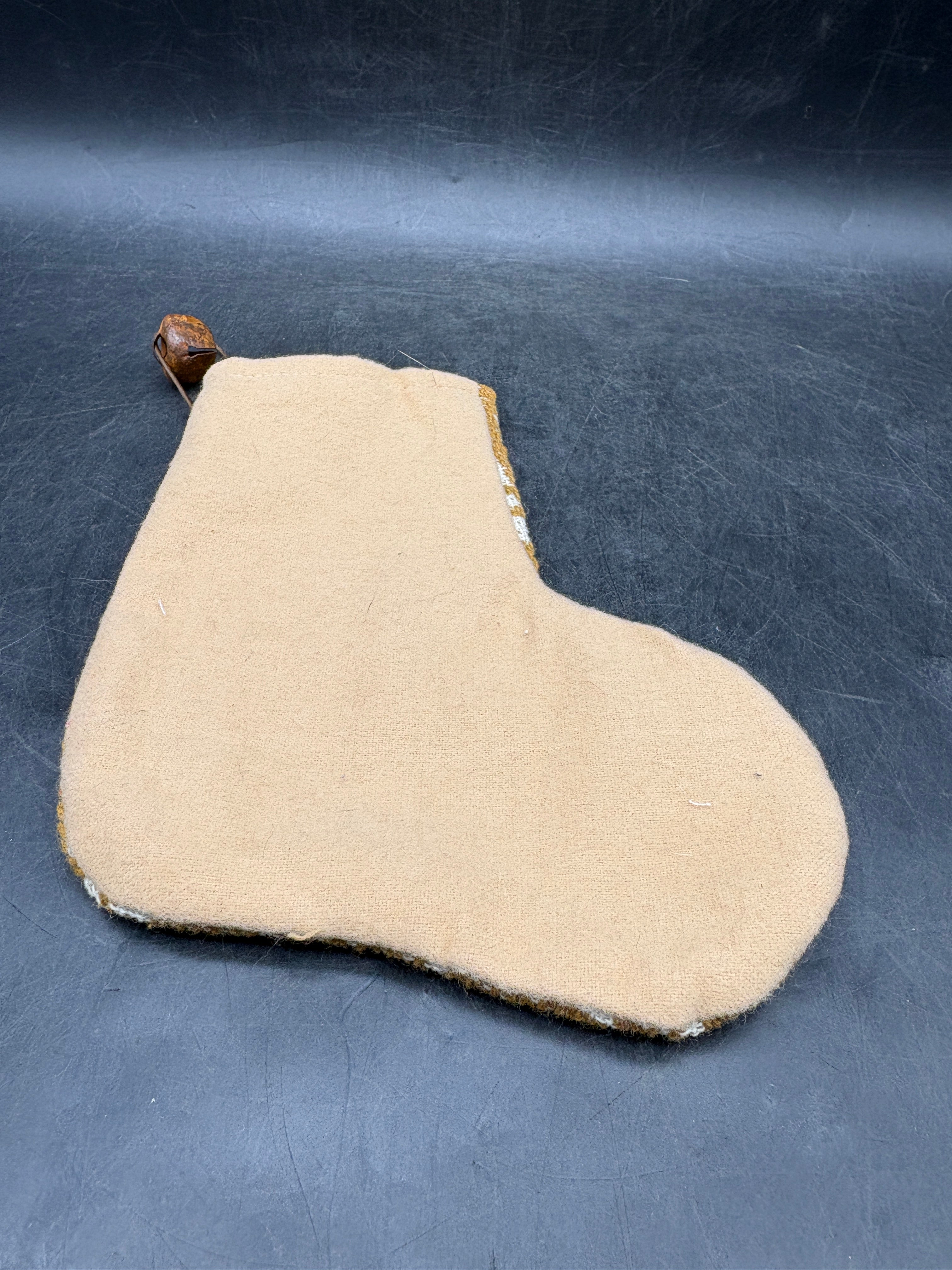 Handmade Coverlet Christmas Stocking — Small 6½" x 5" with Flannel Backing & Rusty Bell