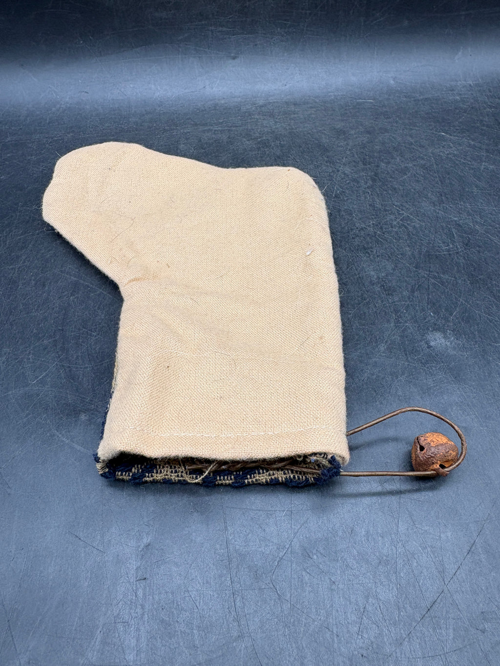 Handmade Coverlet Christmas Stocking — Small 6½" x 5" with Flannel Backing & Rusty Bell