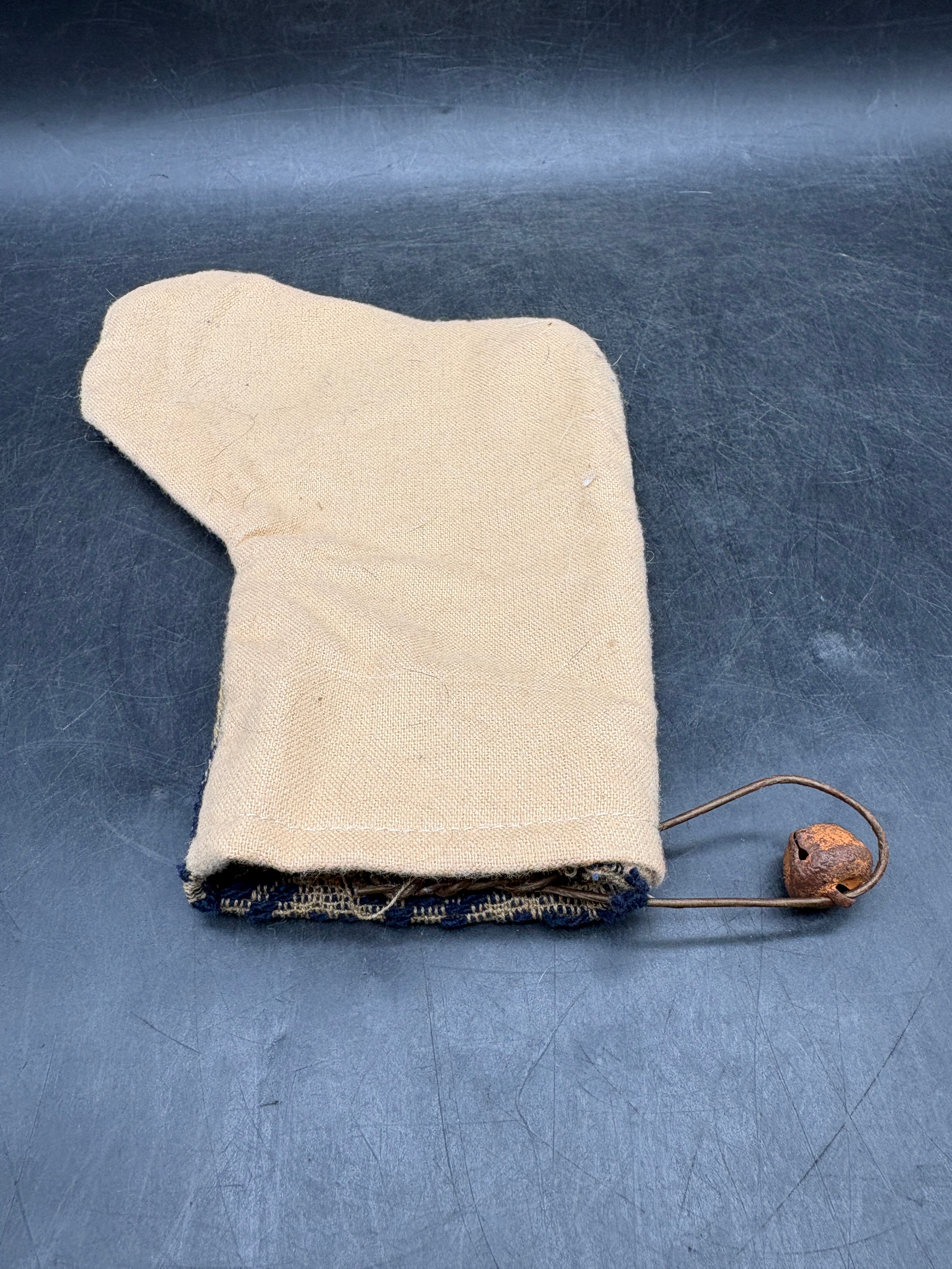 Handmade Coverlet Christmas Stocking — Small 6½" x 5" with Flannel Backing & Rusty Bell