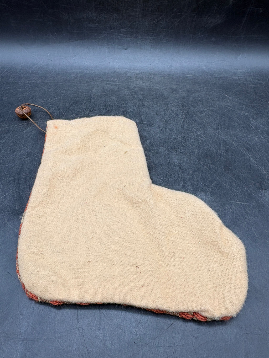 Handmade Coverlet Christmas Stocking — Small 6½" x 5" with Flannel Backing & Rusty Bell