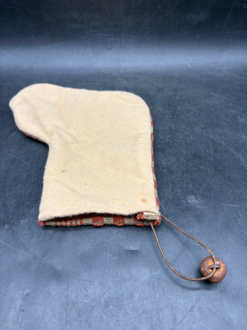 Handmade Coverlet Christmas Stocking — Small 6½" x 5" with Flannel Backing & Rusty Bell