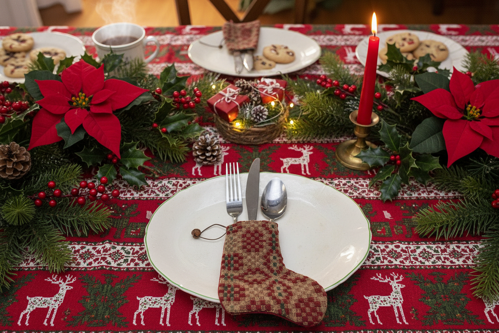 Handmade Coverlet Christmas Stocking — Small 6½" x 5" with Flannel Backing & Rusty Bell