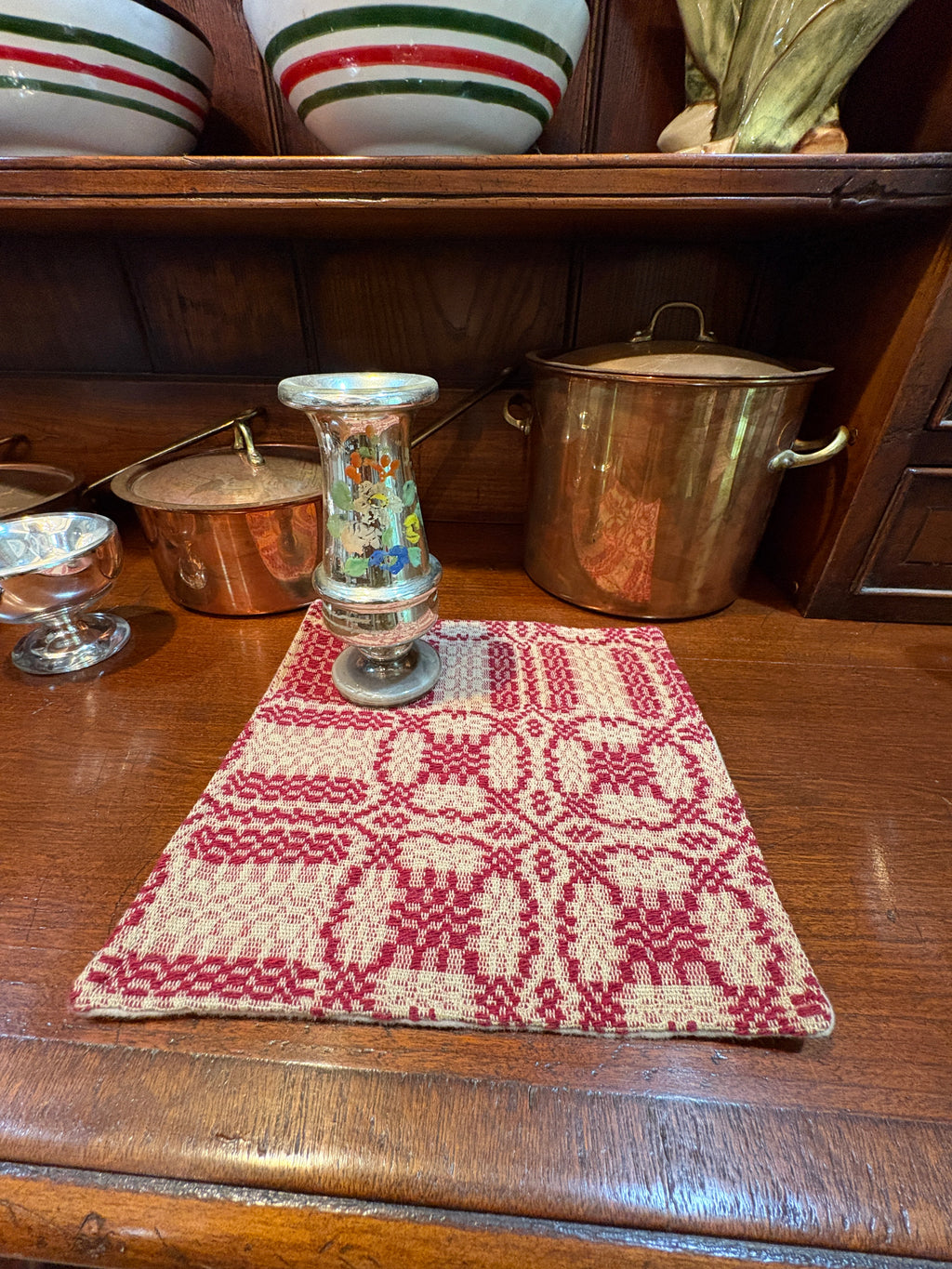 Handmade Coverlet Table Mat — 8" x 8" Vintage Quilt Square