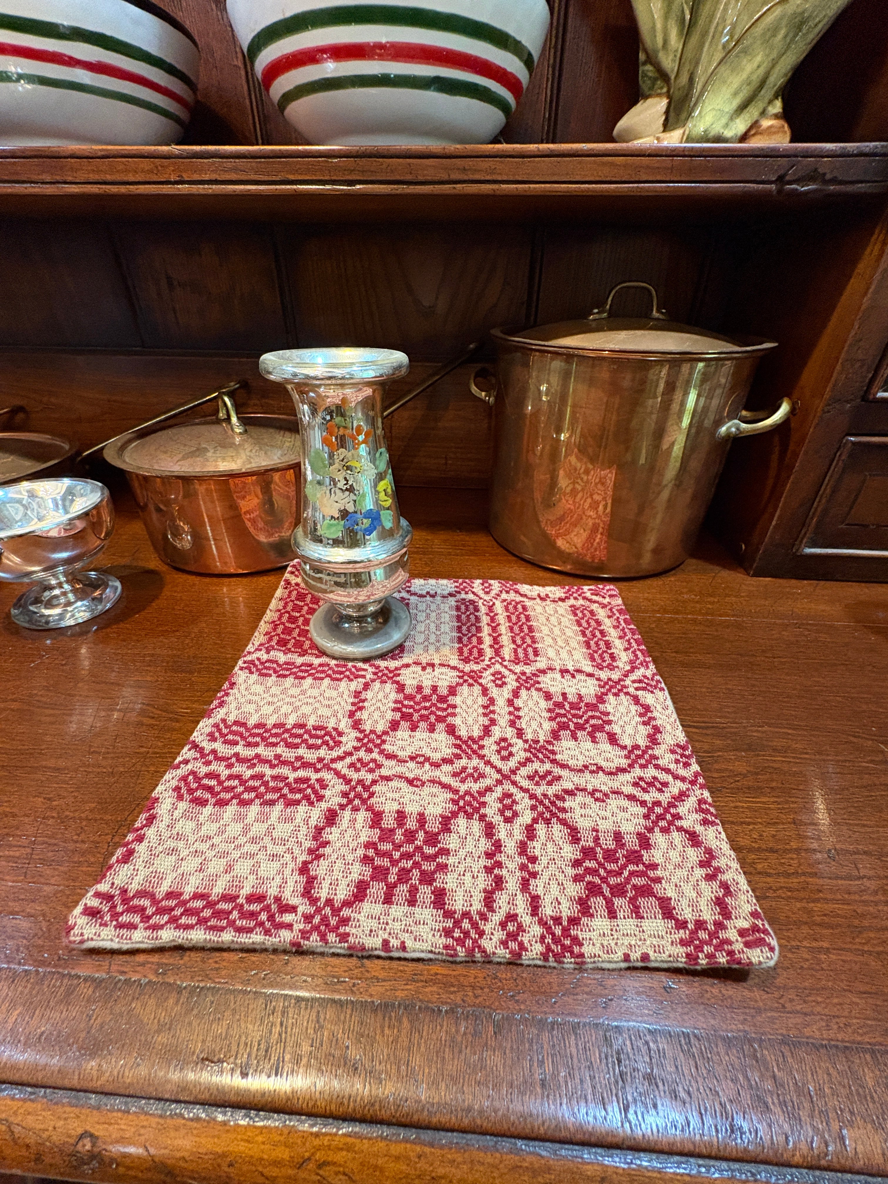 Handmade Coverlet Table Mat — 8" x 8" Vintage Quilt Square