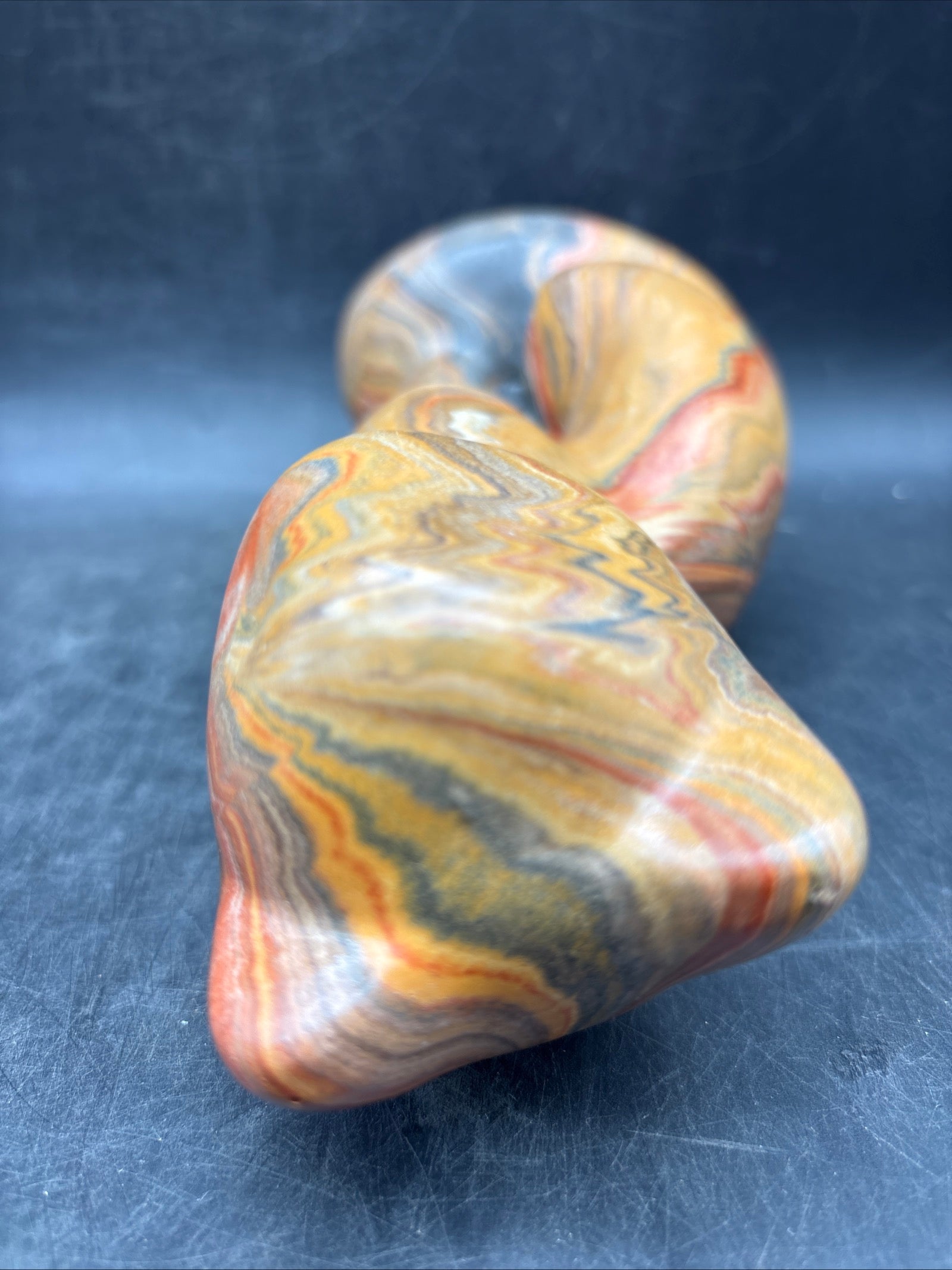 Signed Marble Onyx Stone Cat Sculpture Mid Century Modern Swirl Art Statue