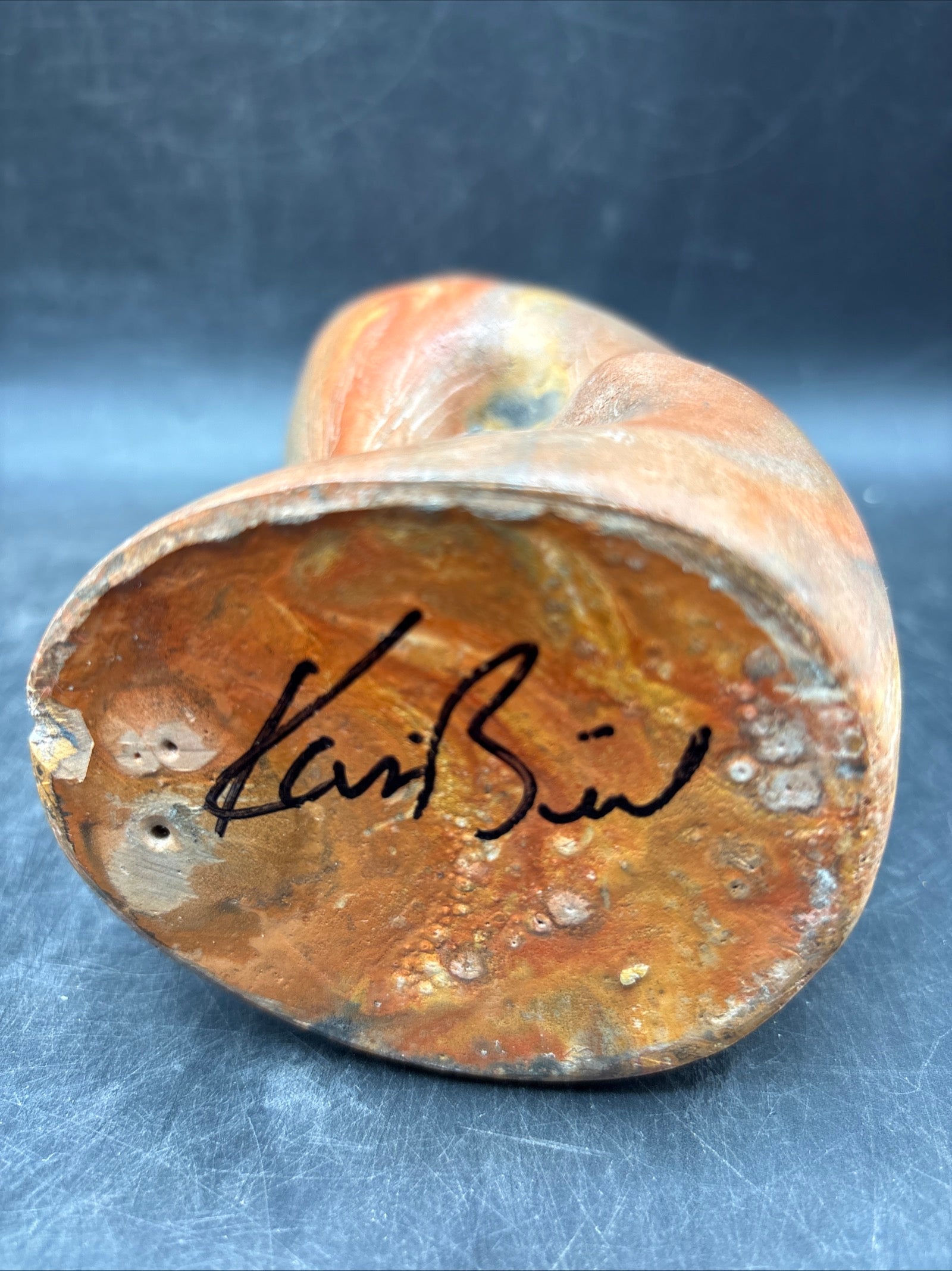Signed Marble Onyx Stone Cat Sculpture Mid Century Modern Swirl Art Statue