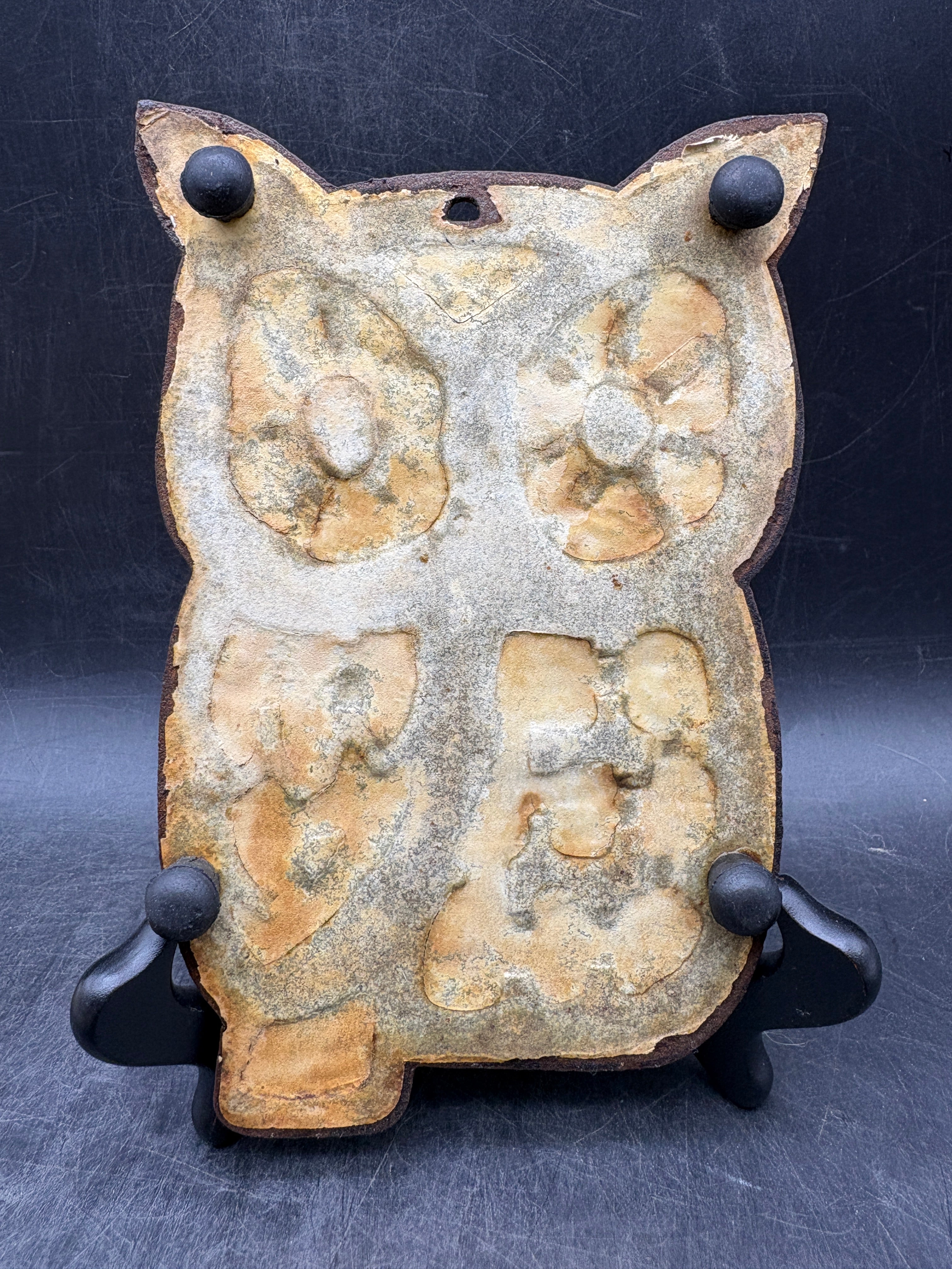 Vintage Cast Iron Owl Trivet with Stained Glass Insets | MCM Retro Kitchen Décor