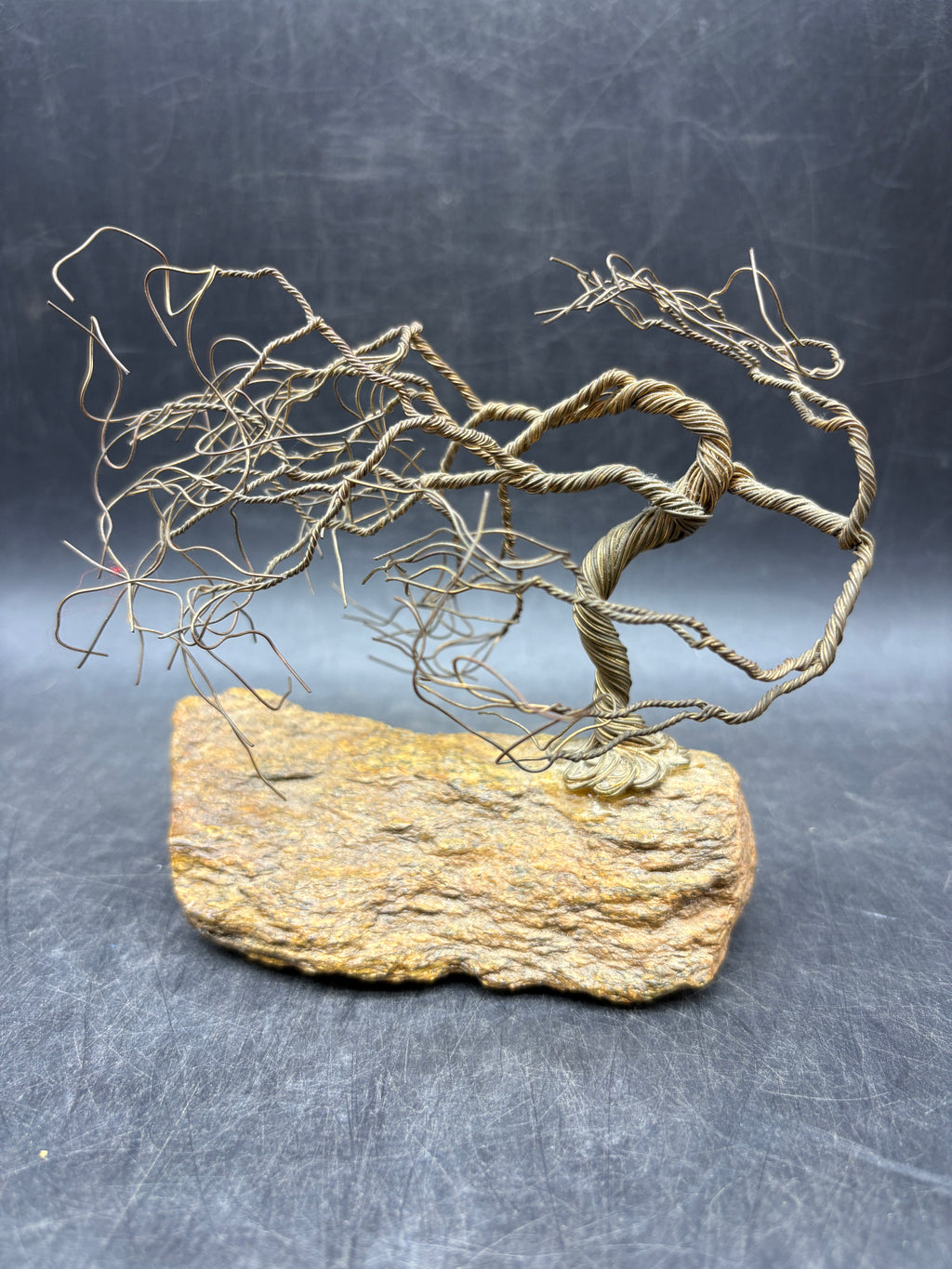 Vintage Handcrafted Wire Bonsai Tree Sculpture | Driftwood Base | MCM Organic Modern Art
