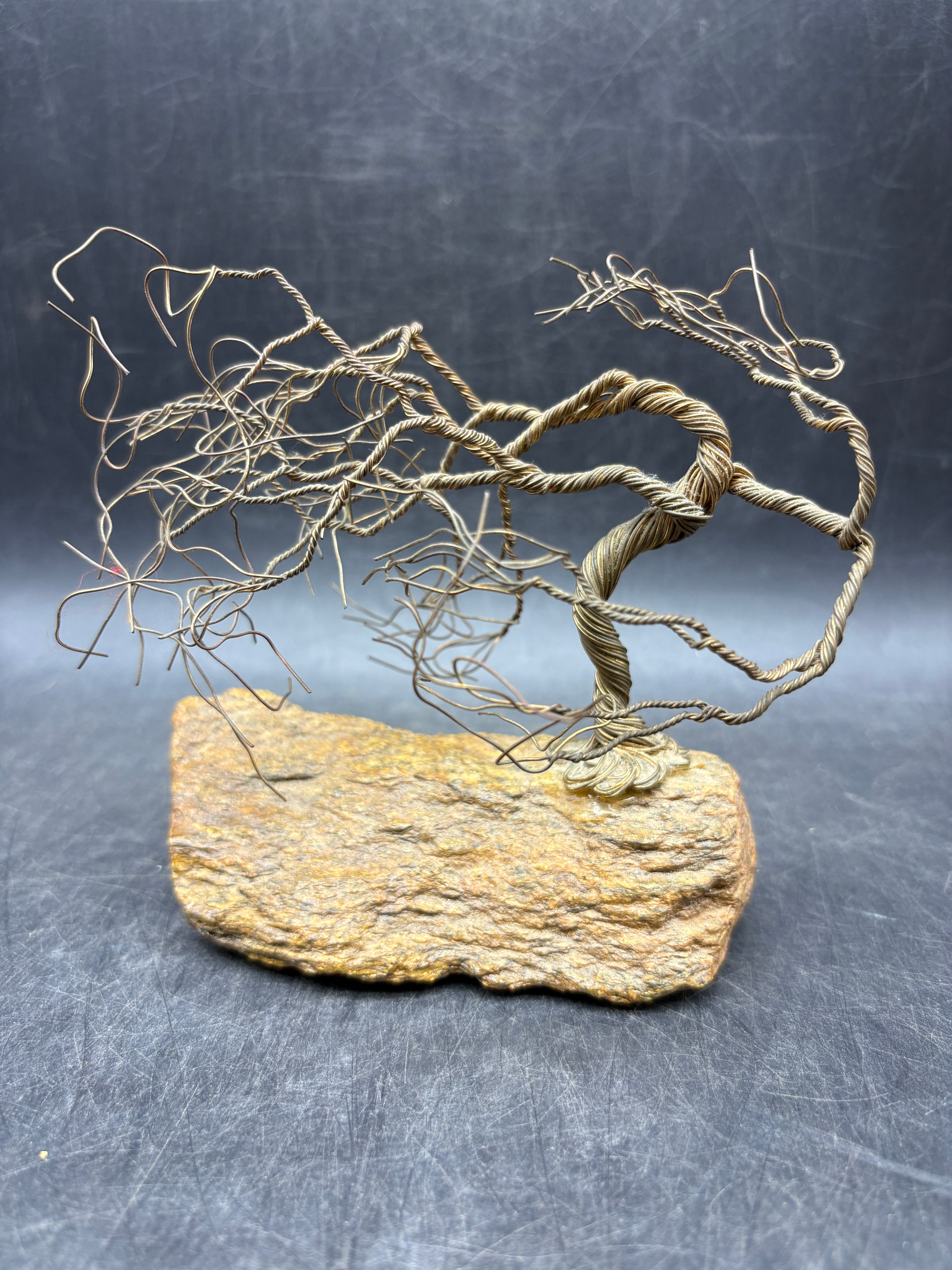 Vintage Handcrafted Wire Bonsai Tree Sculpture | Driftwood Base | MCM Organic Modern Art