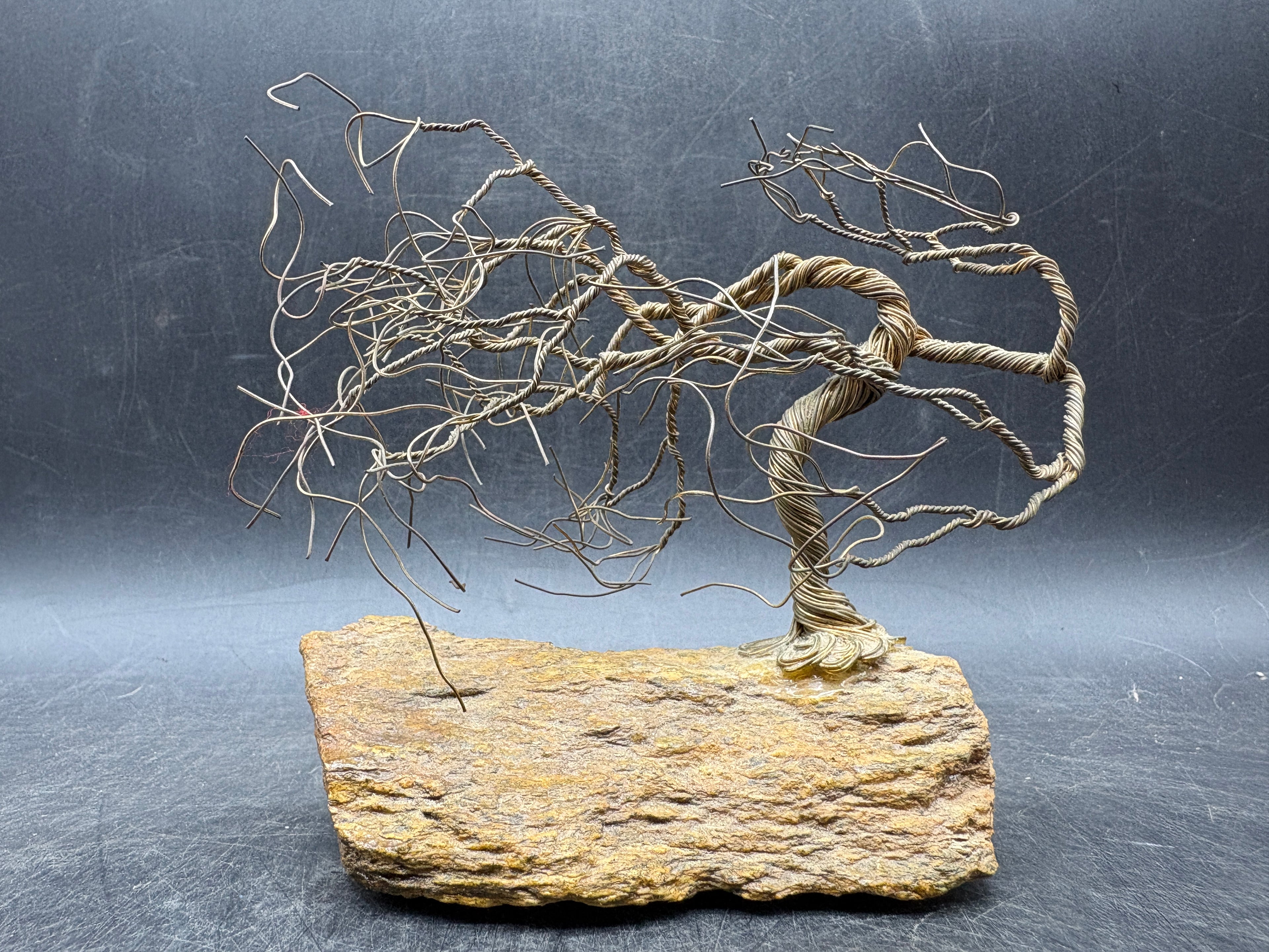 Vintage Handcrafted Wire Bonsai Tree Sculpture | Driftwood Base | MCM Organic Modern Art