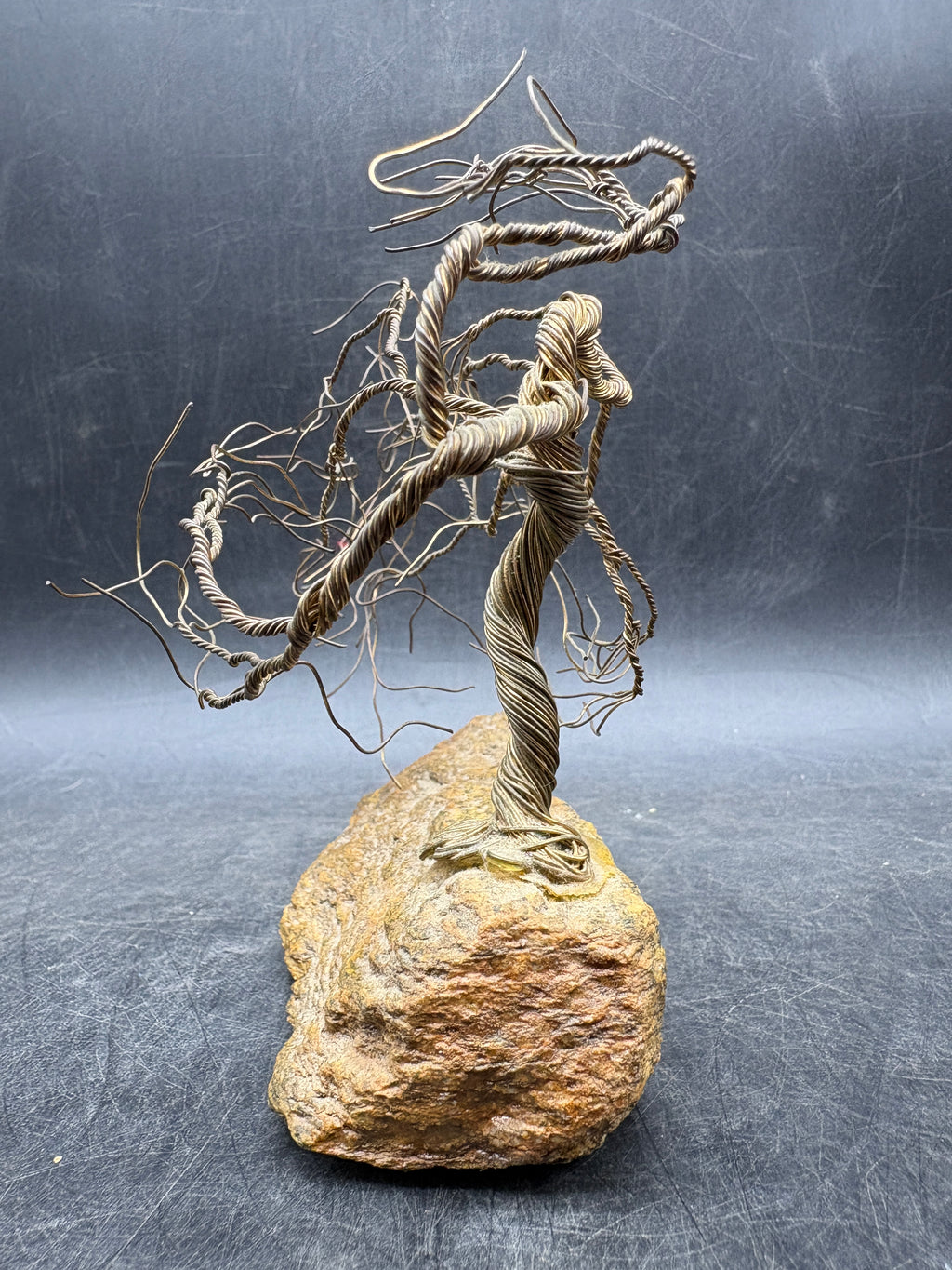 Vintage Handcrafted Wire Bonsai Tree Sculpture | Driftwood Base | MCM Organic Modern Art
