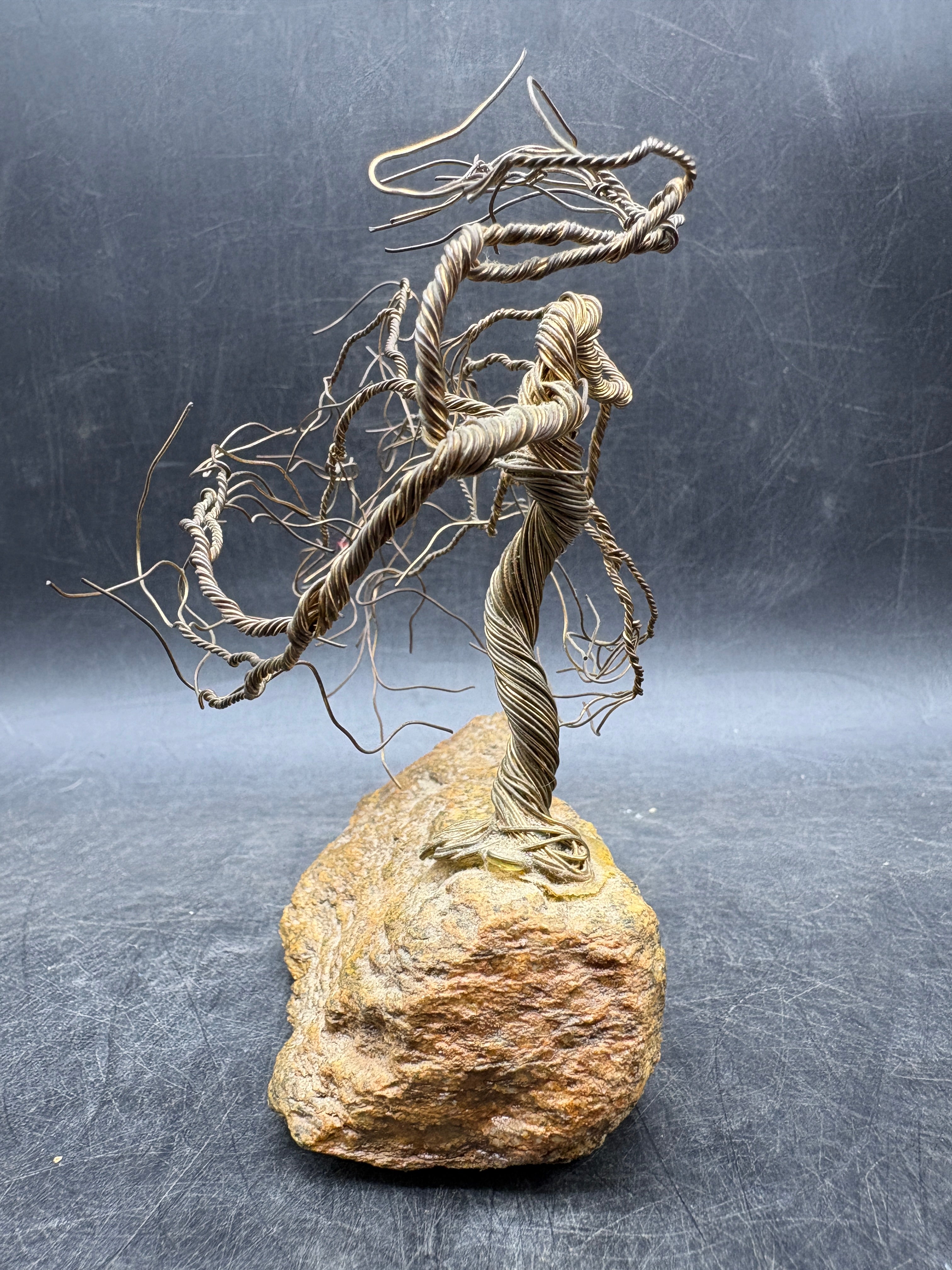 Vintage Handcrafted Wire Bonsai Tree Sculpture | Driftwood Base | MCM Organic Modern Art