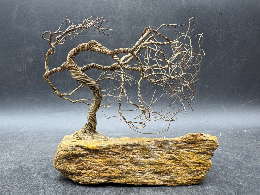 Vintage Handcrafted Wire Bonsai Tree Sculpture | Driftwood Base | MCM Organic Modern Art