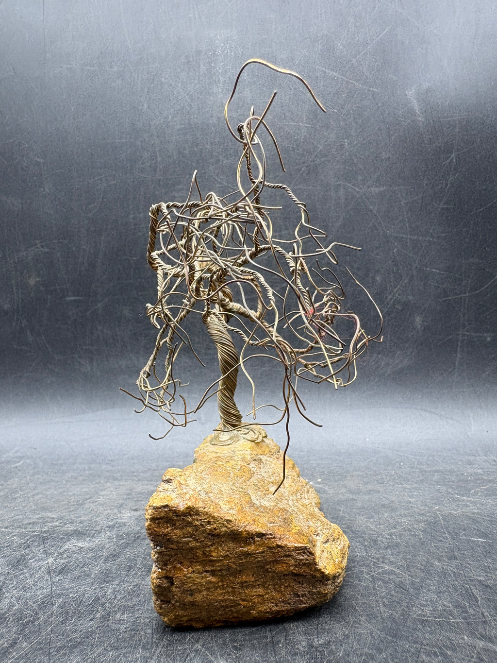Vintage Handcrafted Wire Bonsai Tree Sculpture | Driftwood Base | MCM Organic Modern Art