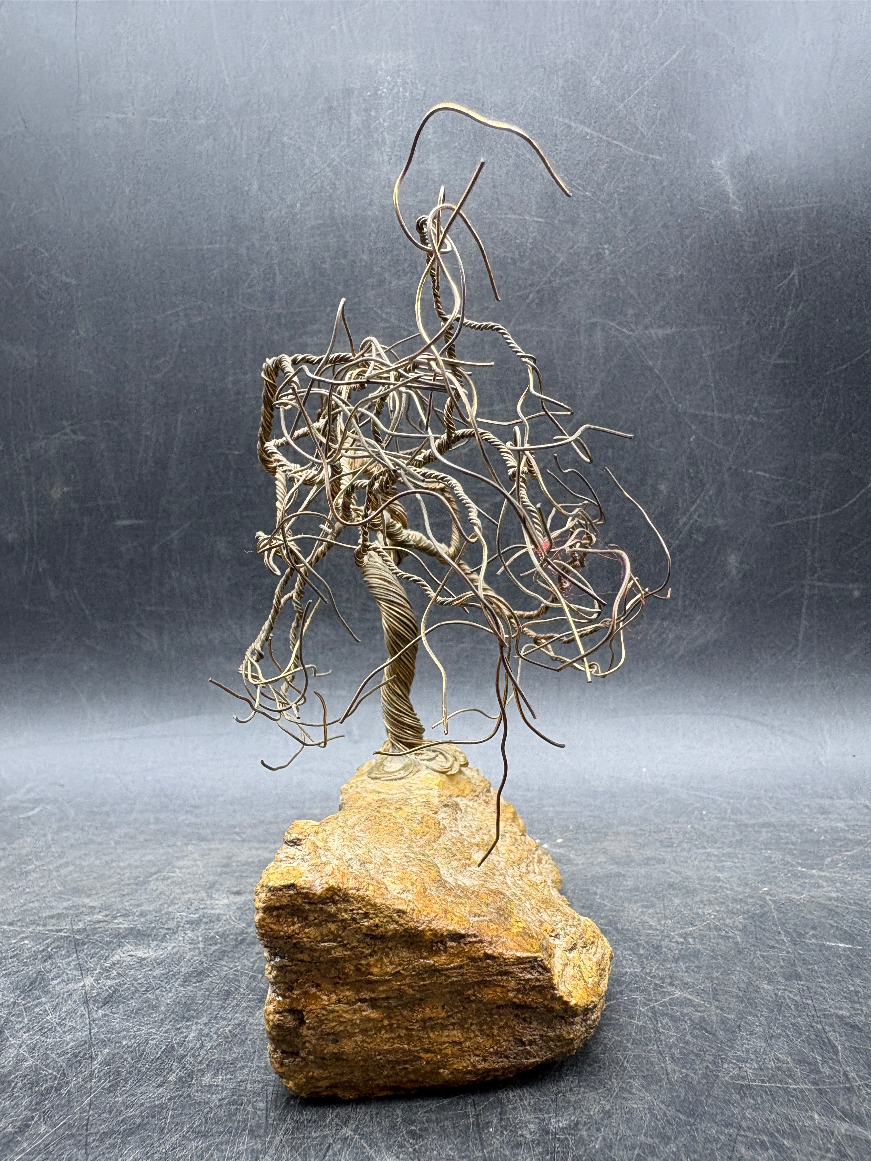 Vintage Handcrafted Wire Bonsai Tree Sculpture | Driftwood Base | MCM Organic Modern Art