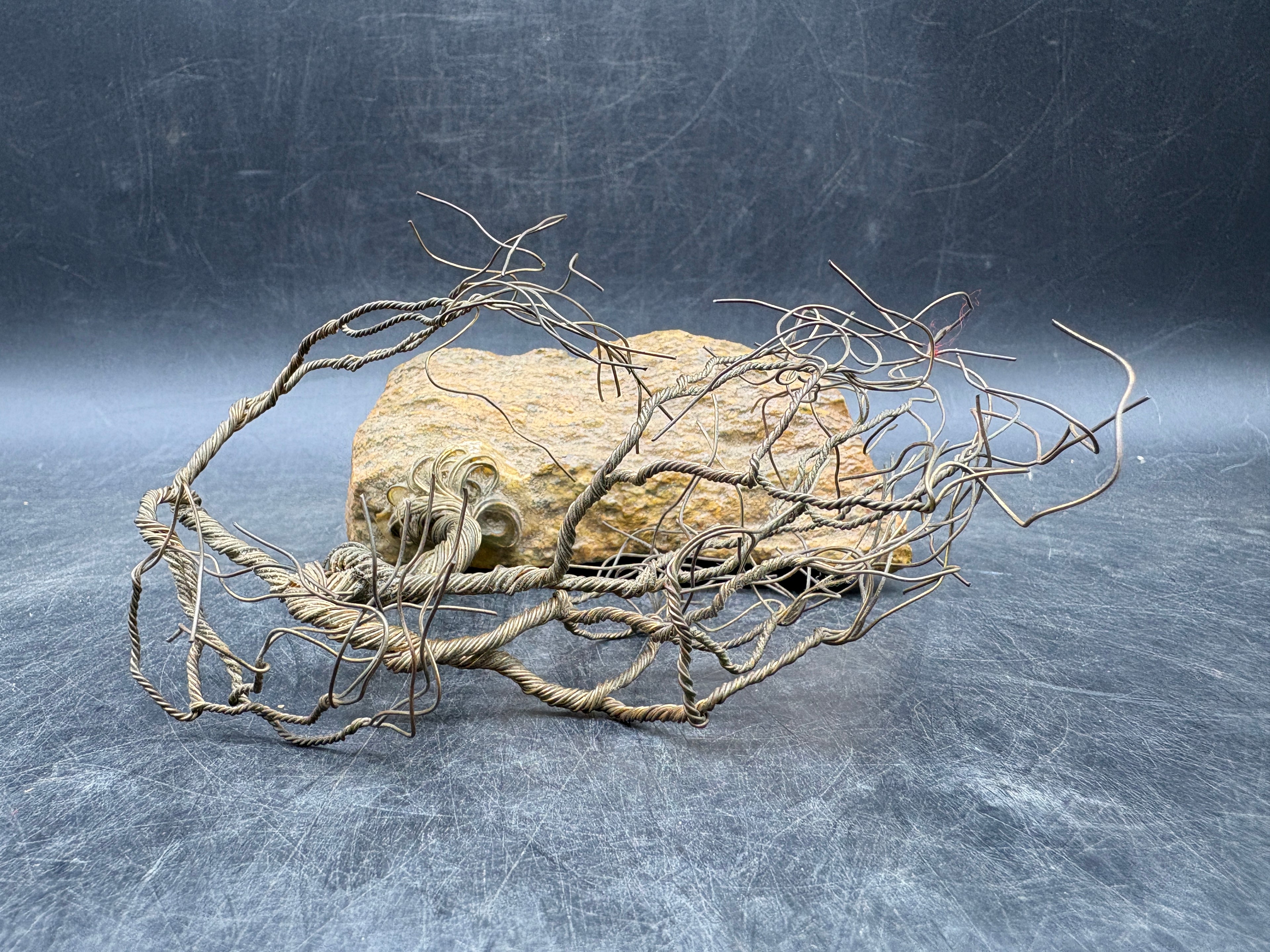 Vintage Handcrafted Wire Bonsai Tree Sculpture | Driftwood Base | MCM Organic Modern Art