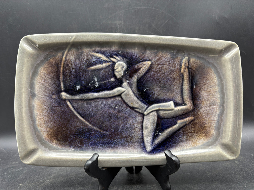 Vintage MCM Ceramic Ashtray | Archer Huntress Figural Design | Atomic Age Pottery Trinket Dish