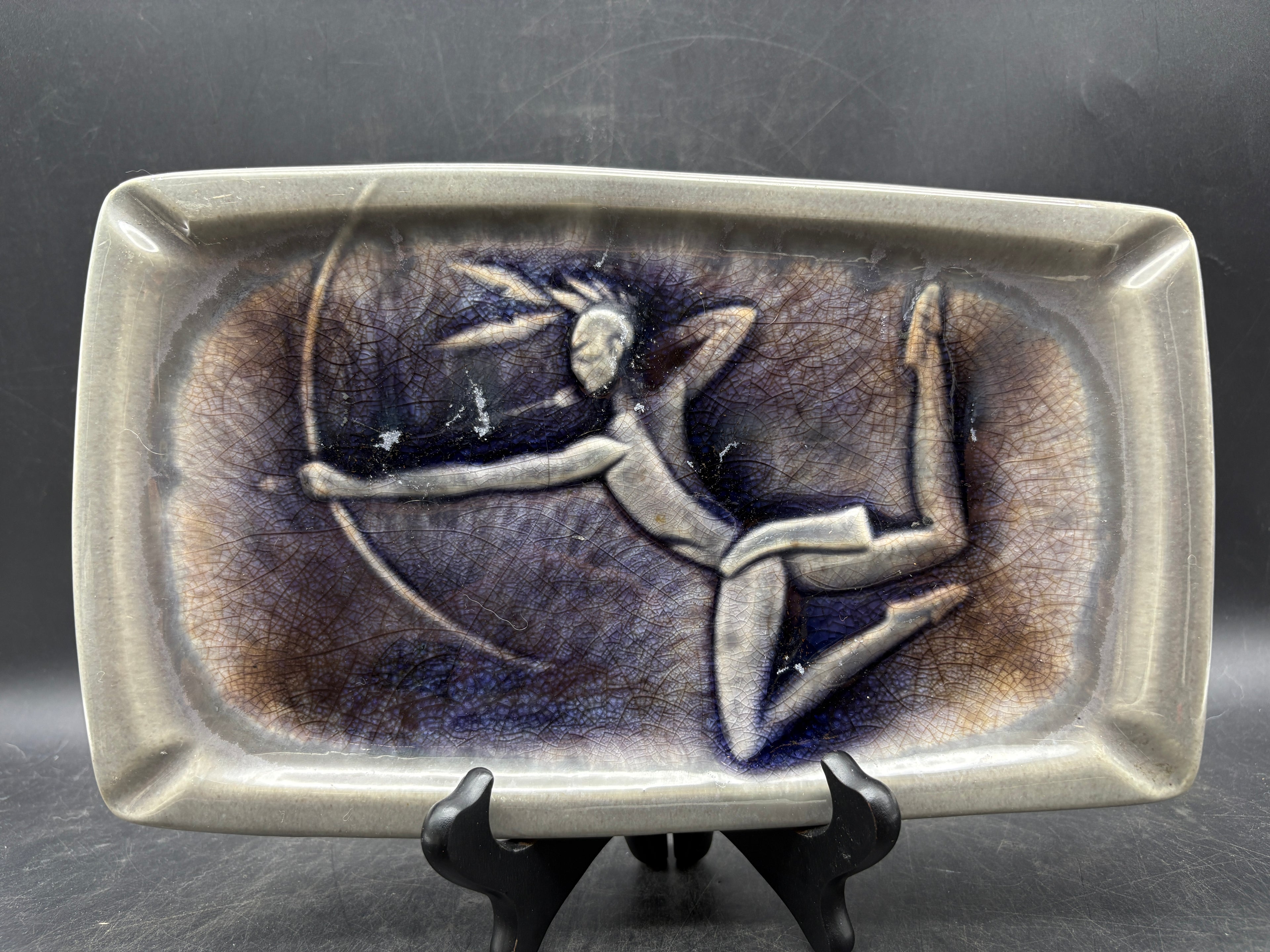Vintage MCM Ceramic Ashtray | Archer Huntress Figural Design | Atomic Age Pottery Trinket Dish